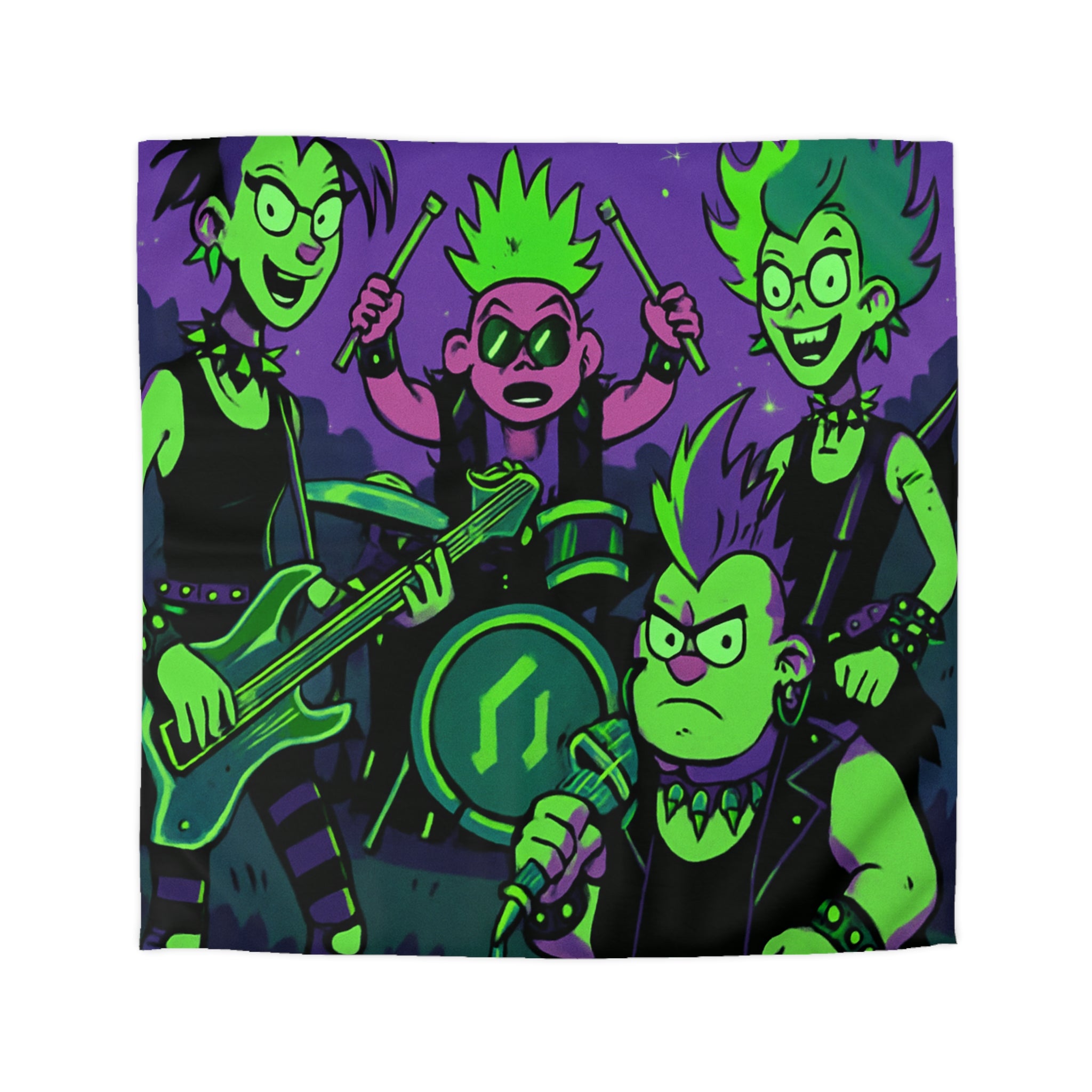 Housse de Couette Punk Rock avec Groupe de Musique sous Ciel Étoilé Nocturne