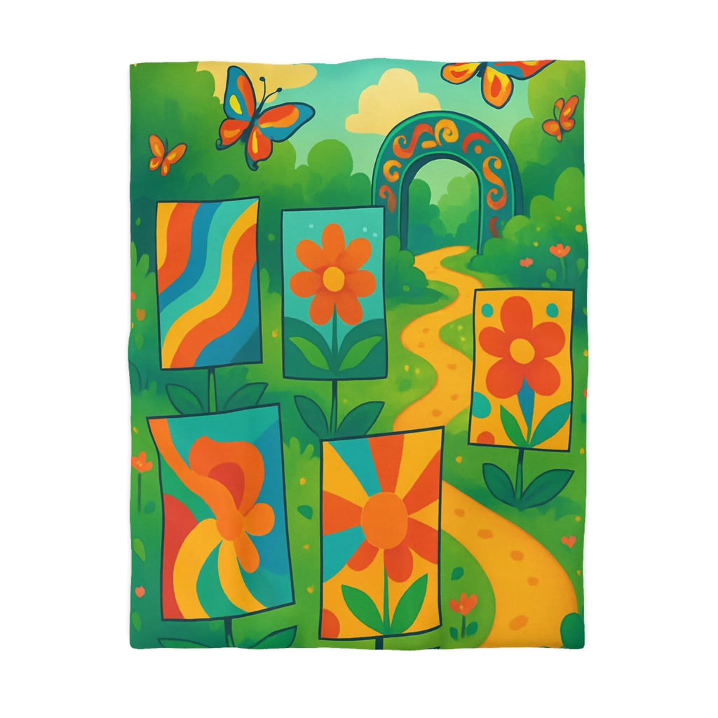 Housse de couette colorée avec fleurs et papillons pour chambre moderne et vivante