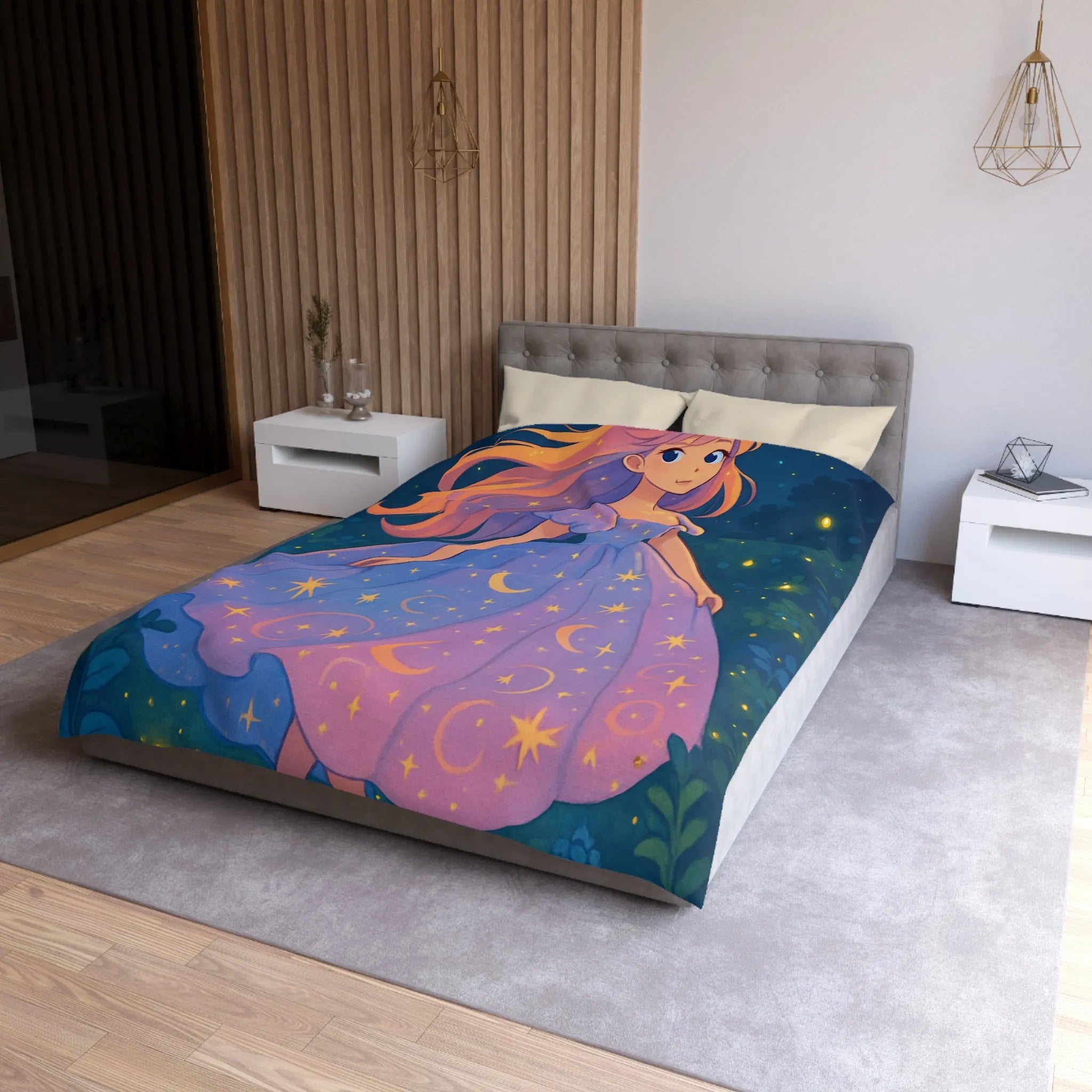 Housse de couette avec motif étoilé de princesse féerique dans la nuit enchantée