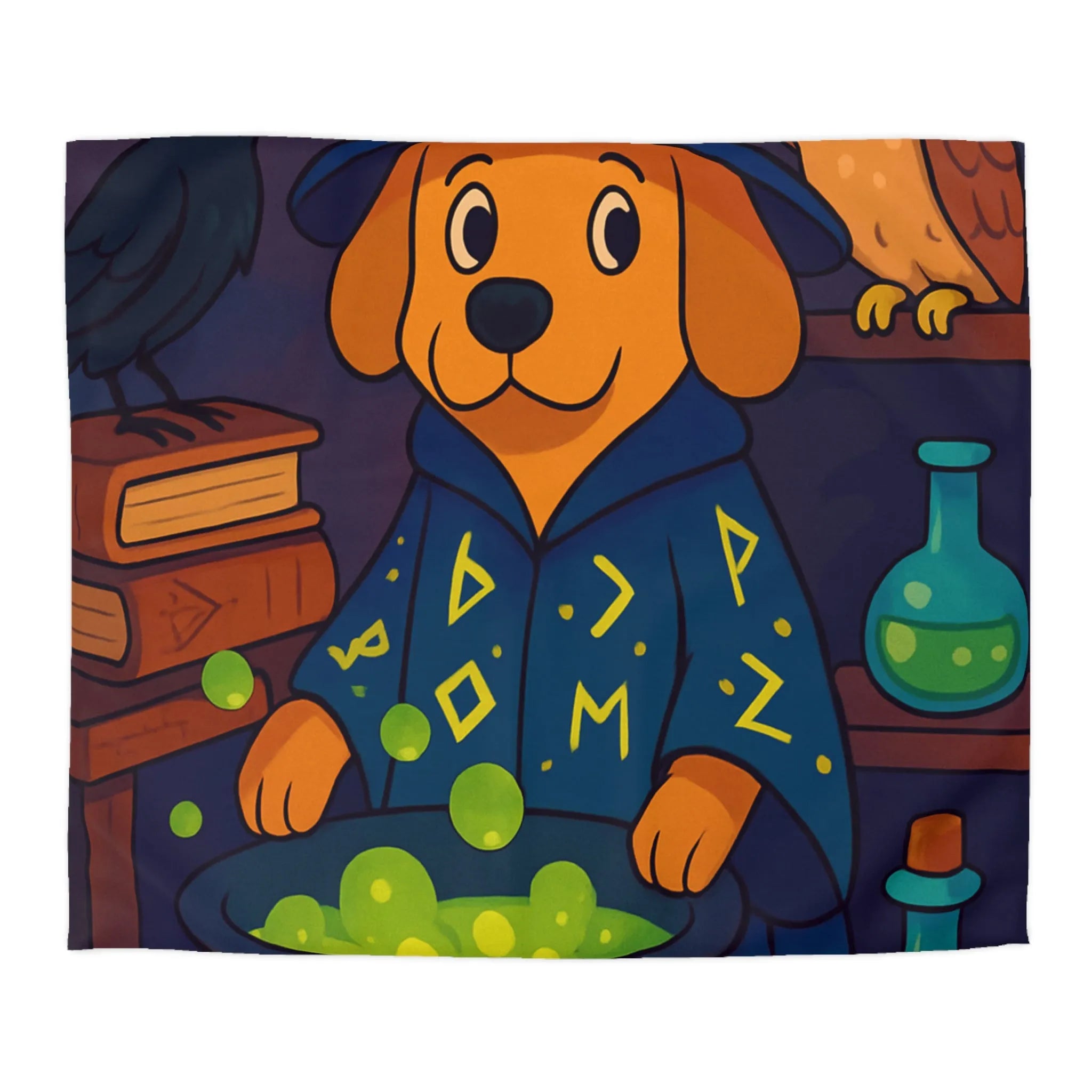 Housse de couette colorée avec chien sorcier, chaudron magique et potions enchantées