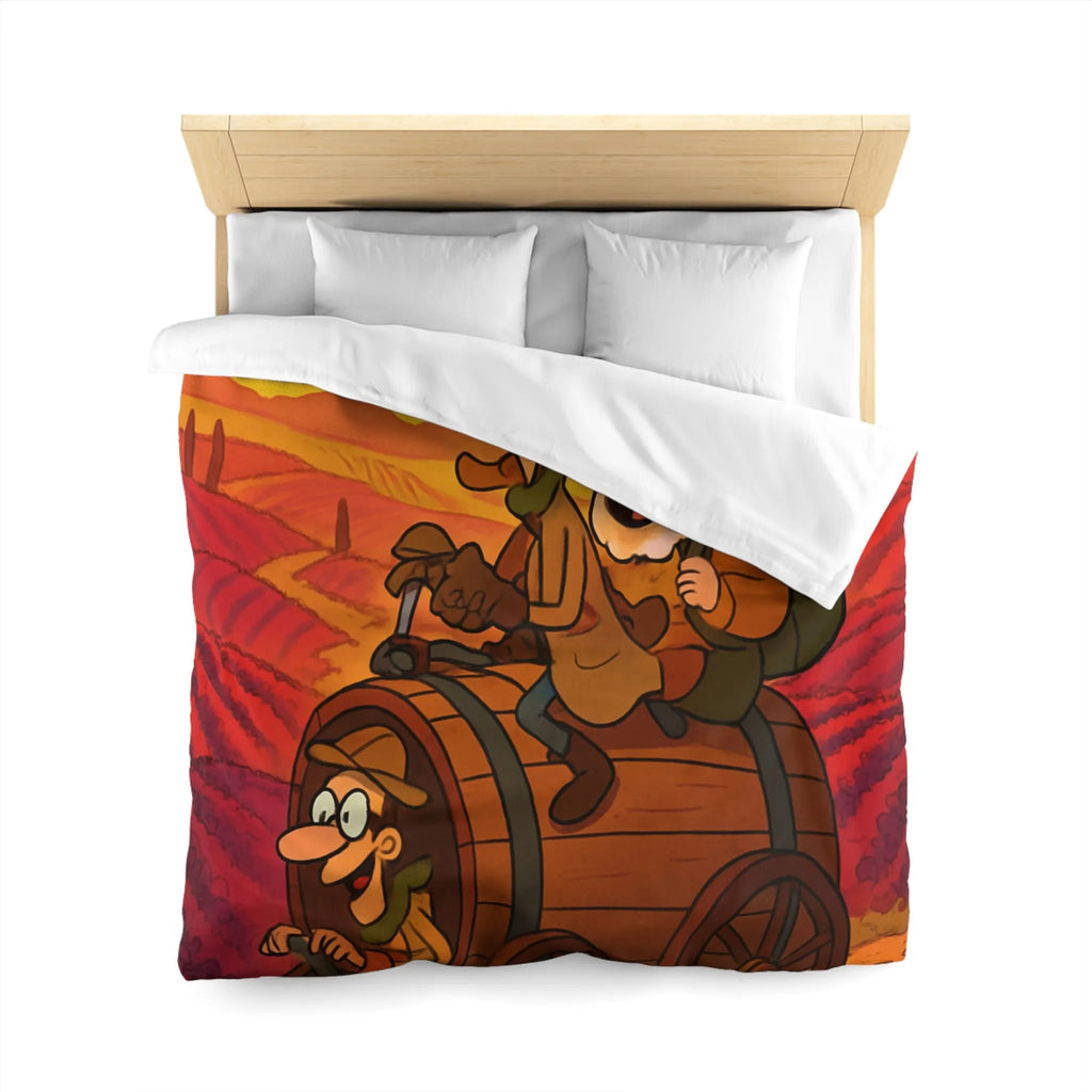 Housse de Couette Aventure Comique en Paysage Champêtre avec Véhicule Original Illustré