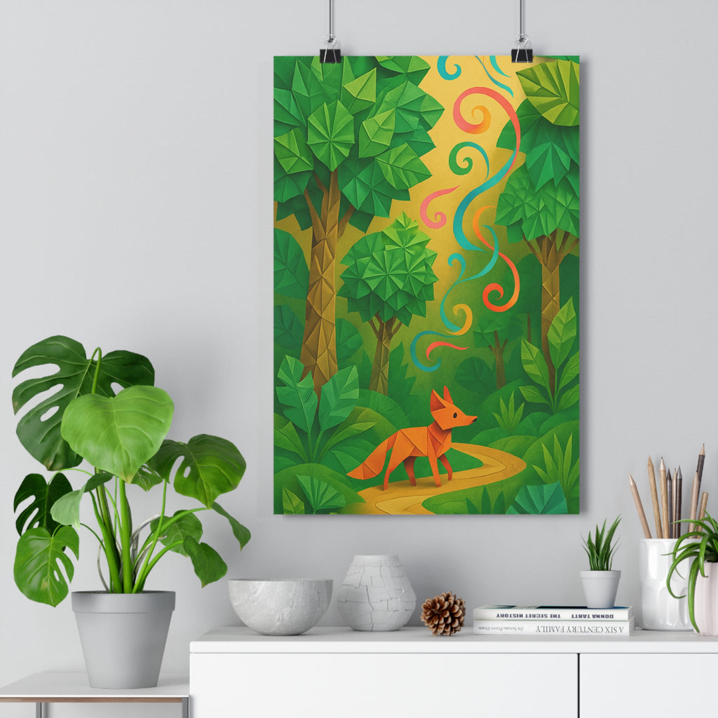 Poster décoratif fantaisie forêt enchantée vert orange mystique salon chambre paisible artistique magique tendance