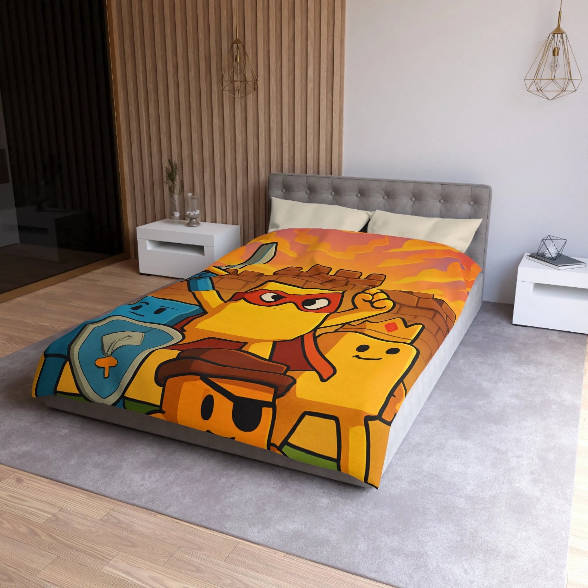 Housse de couette colorée avec personnages géométriques stylisés pour chambre d'enfant