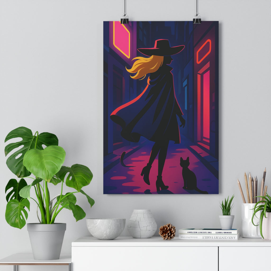 Poster décoratif mystérieux bleu rose cartoon film noir salon chambre ambiance intrigante unique élégant