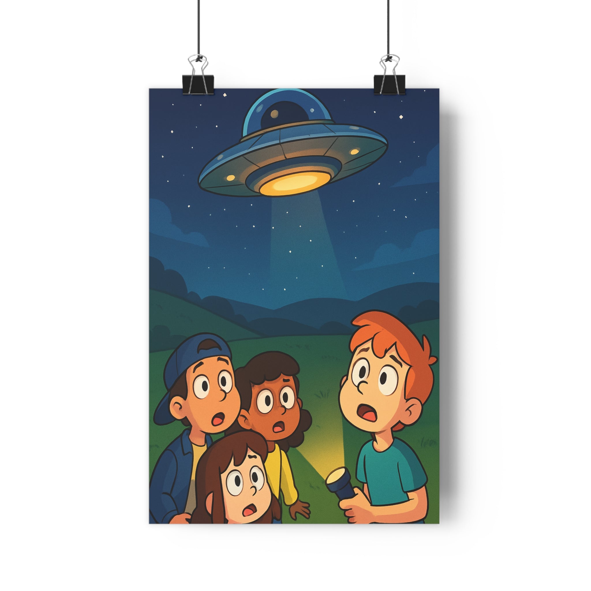 Poster décoratif extraterrestre enfants ovni rétro cartoon lumineux intrigant amusant chambre détente 30x46 cm