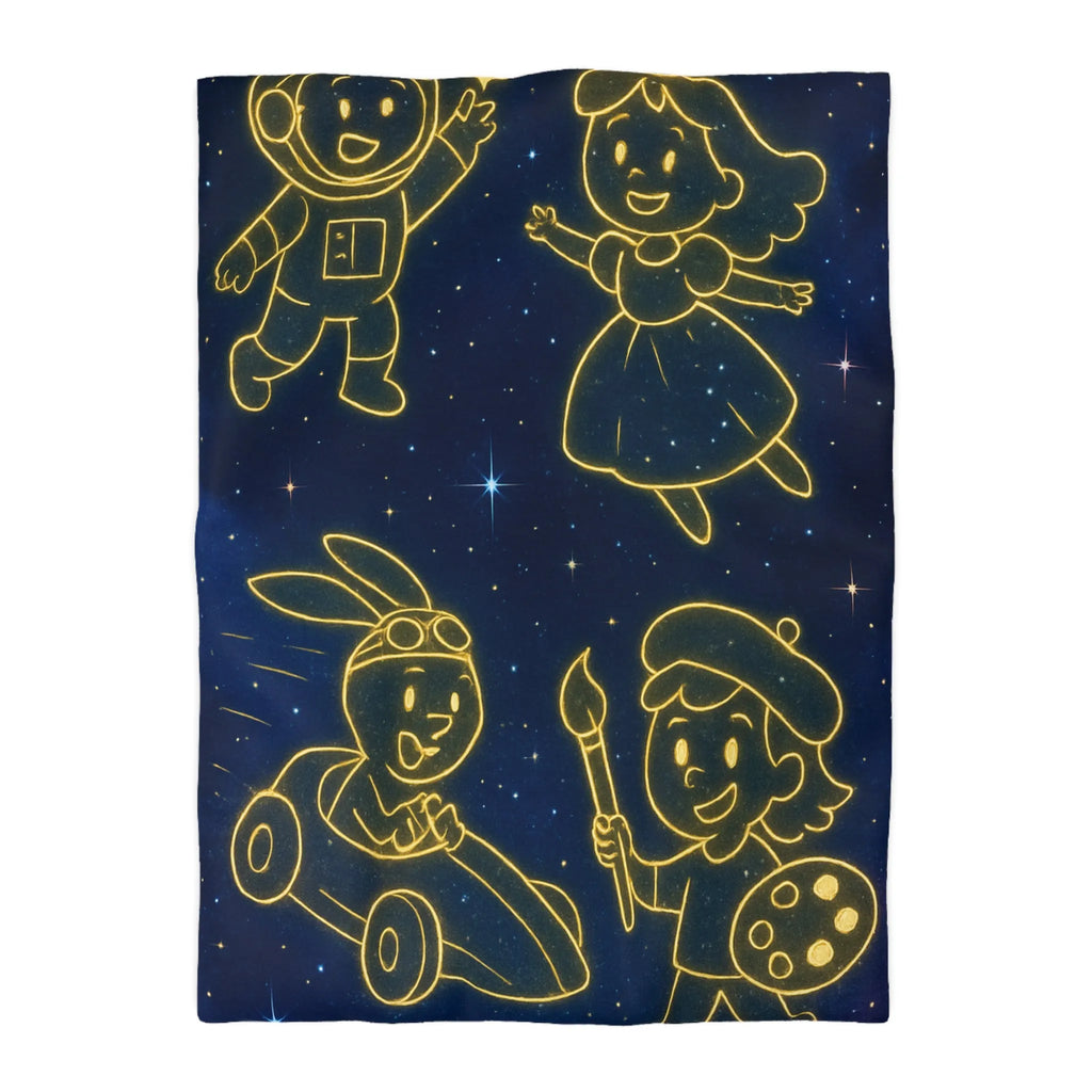 Housse de Couette Enfant Cosmos avec Constellations Astronautes Princesse Lapin Artiste