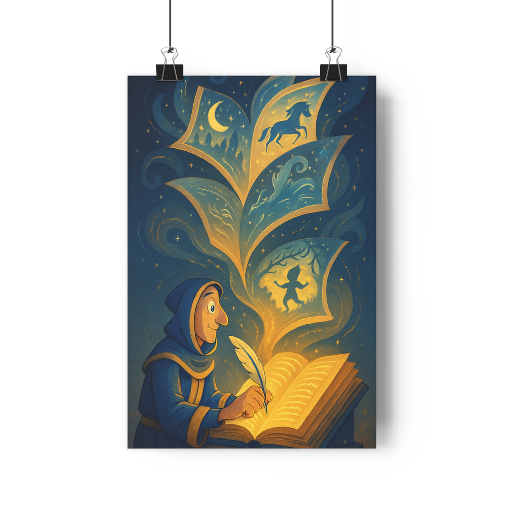 Poster décoratif mystique bleu or fantasy classique moderne chambre bureau ambiance magique lumineux scribe