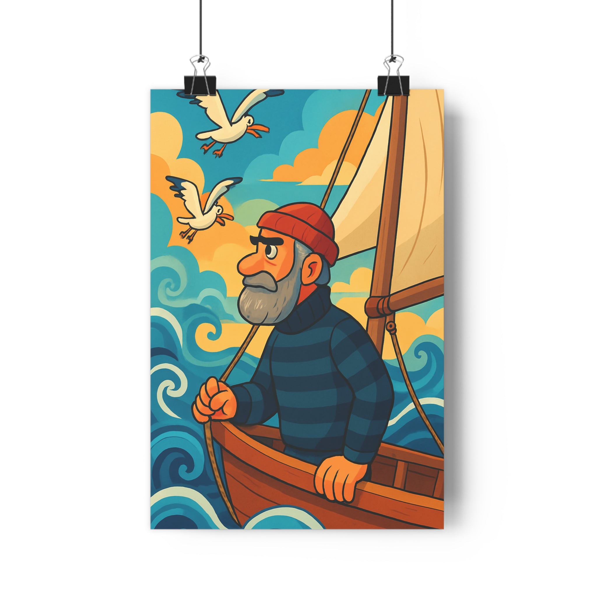 Poster décoratif marin cartoon bleu blanc aventure chambre salon style dynamique 30x46 original élégant