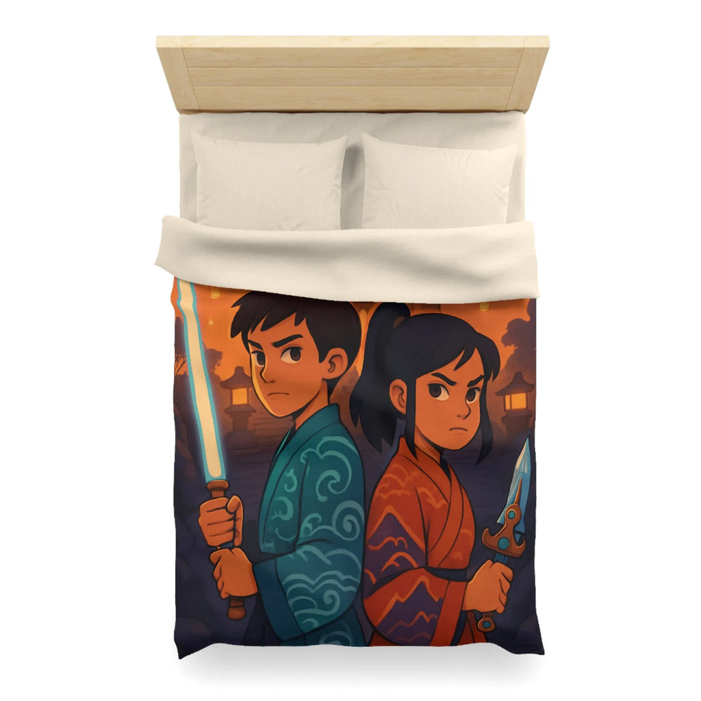 Housse de couette avec enfants guerriers, lanterne céleste, temple ancien, ambiance mystique