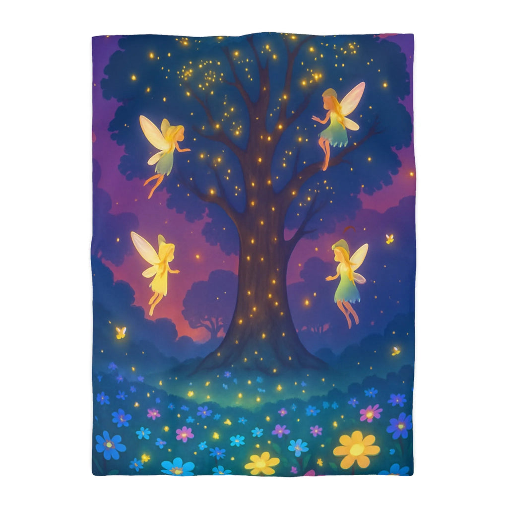 Housse de couette féérique avec fées lumineuses et fleurs colorées pour chambre magique