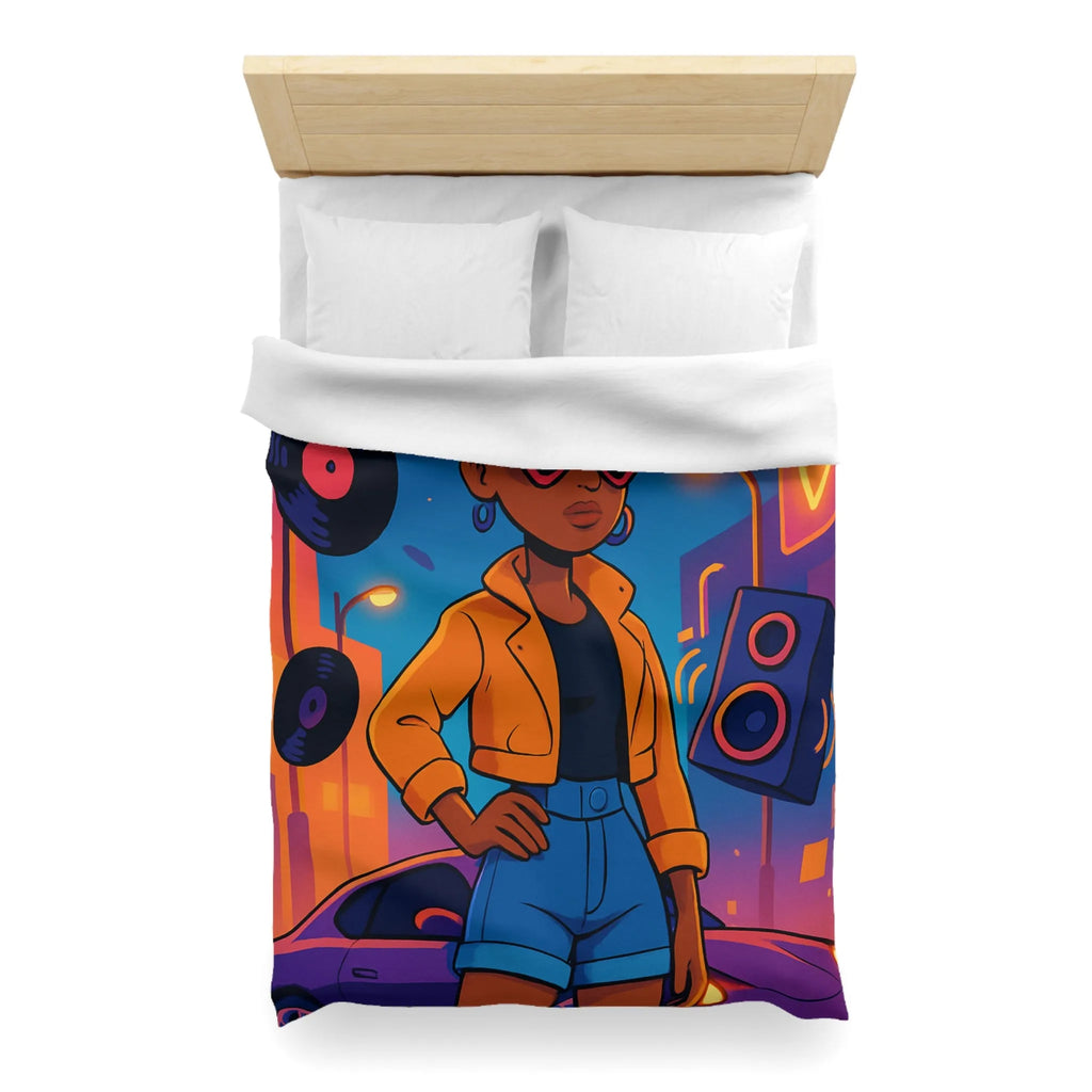 Housse de couette avec allure rétro urbaine et style dynamique aux couleurs vives