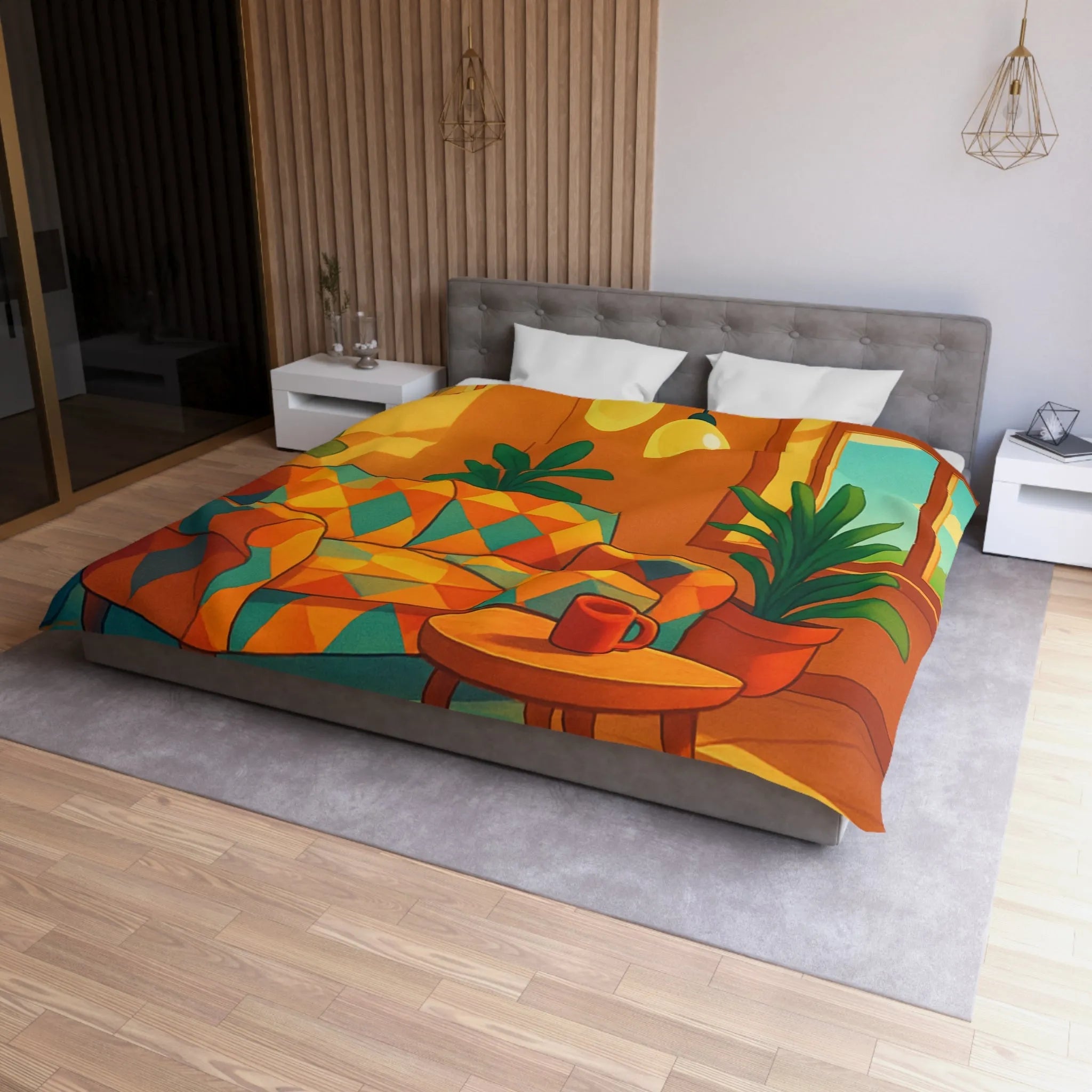 Housse de couette élégante avec design géométrique coloré inspiré d'un salon vintage