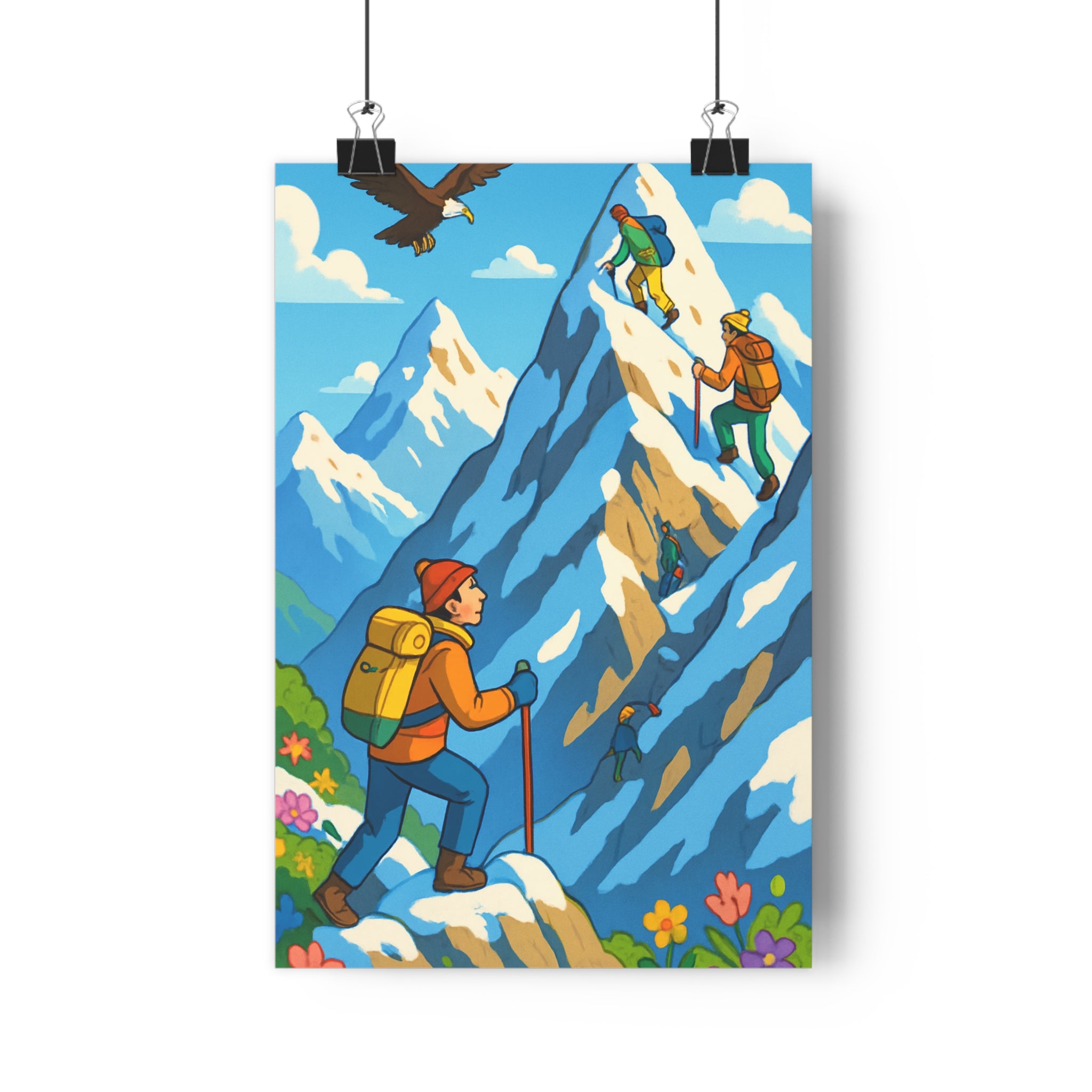 Poster décoratif animé randonnée montagne alpinistes sommets enneigés aventure salon bureau nature 30x46 qualité