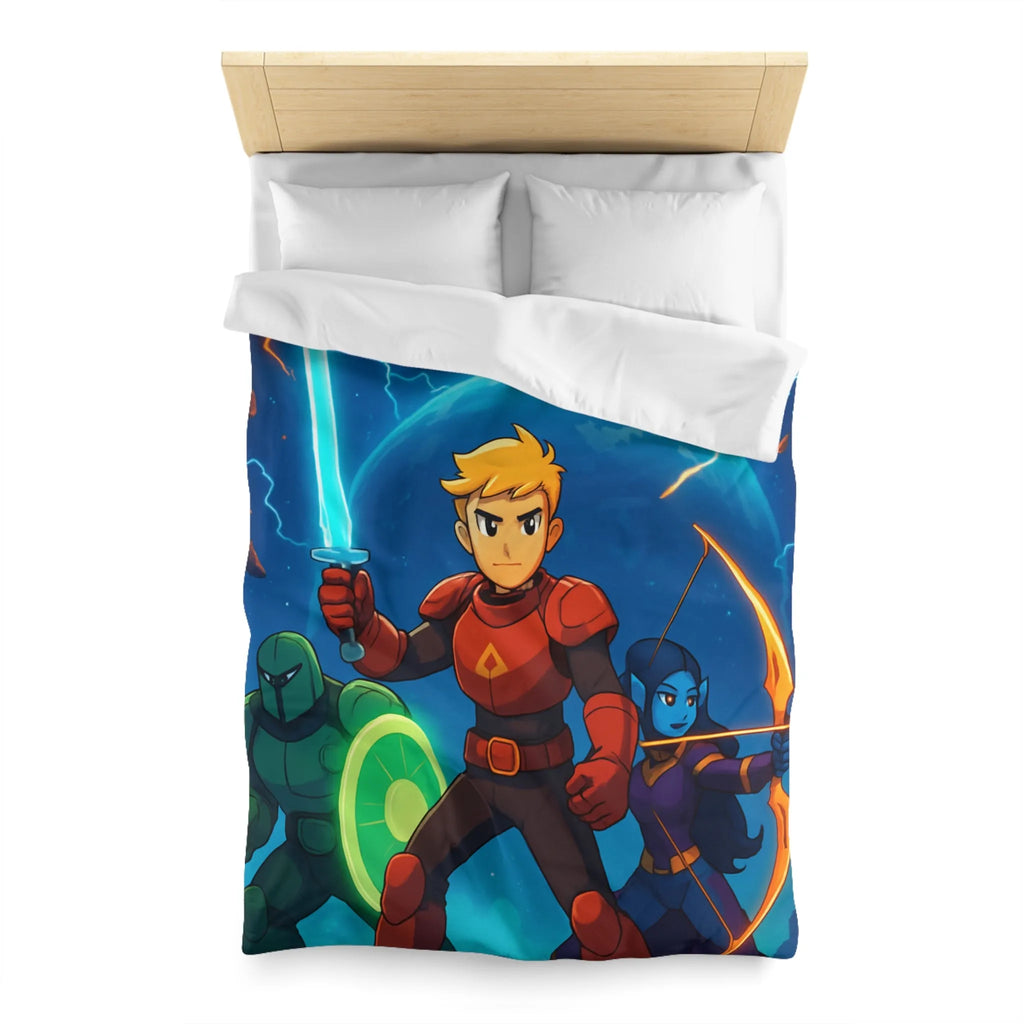Housse de couette épique aventure galactique pour enfants avec héros et guerriers colorés