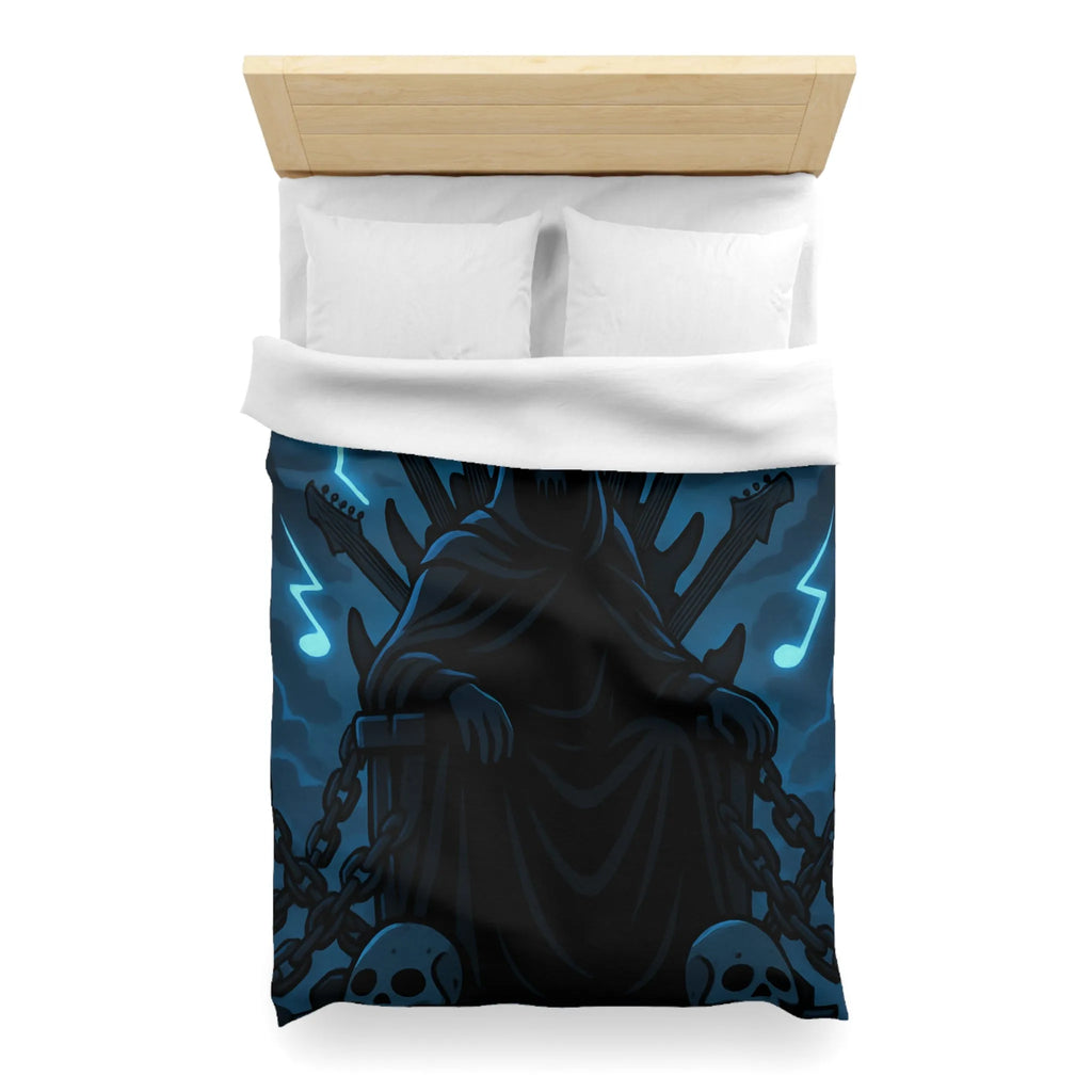 Housse de Couette Gothique Musicien Roi Ténébreux avec Throne de Guitares et Crânes