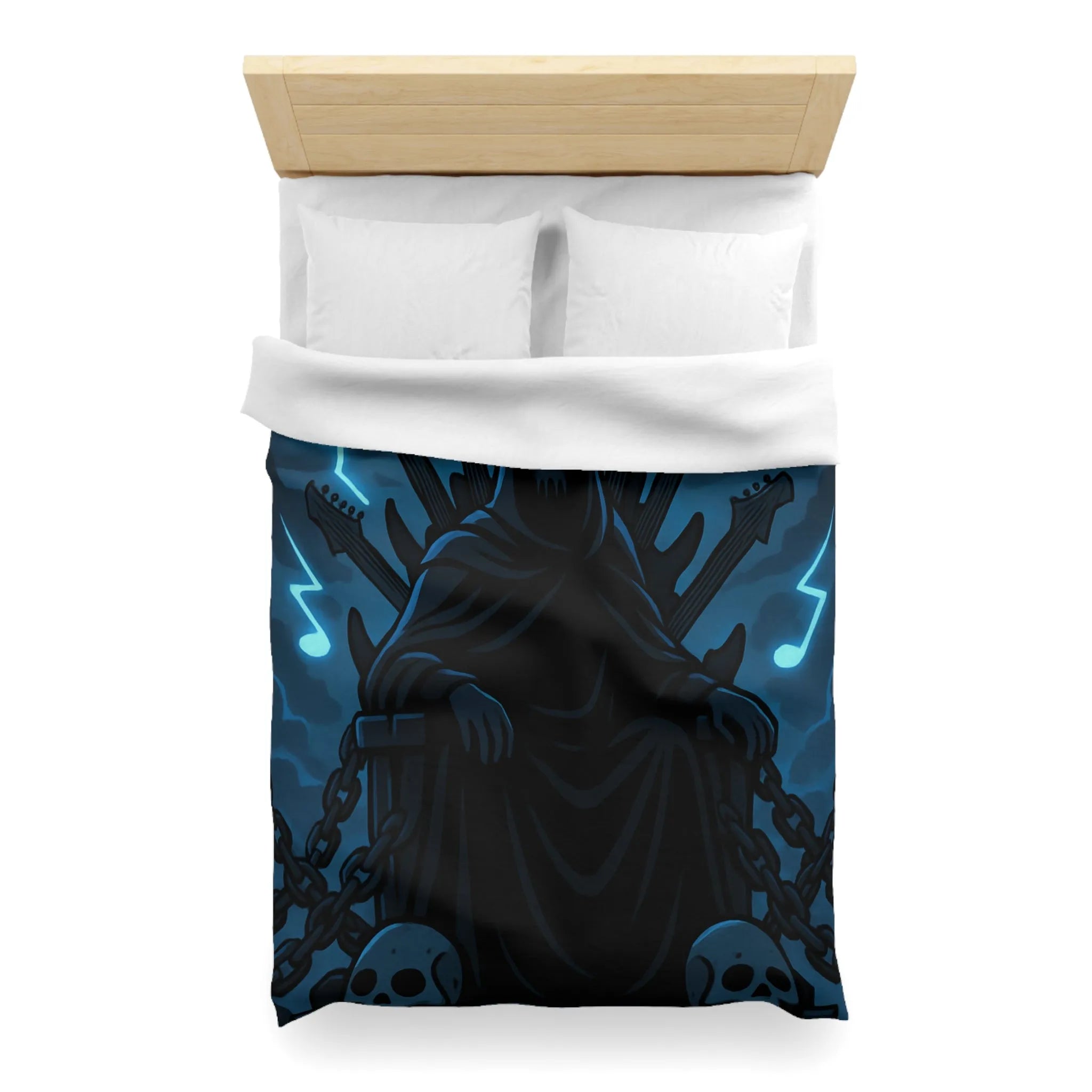 Housse de Couette Gothique Musicien Roi Ténébreux avec Throne de Guitares et Crânes