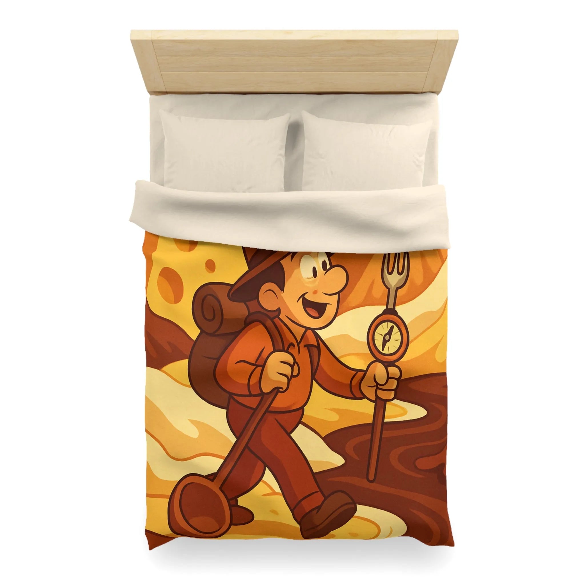 Housse De Couette Aventure Rétro Souvenirs Chocolat Montagne Désert Dunes Jaunes Illustration