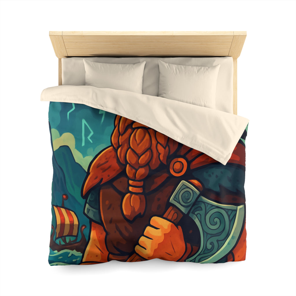 Housse de Couette Viking Épique avec Corbeau Mystique et Mer Orageuse Nordique