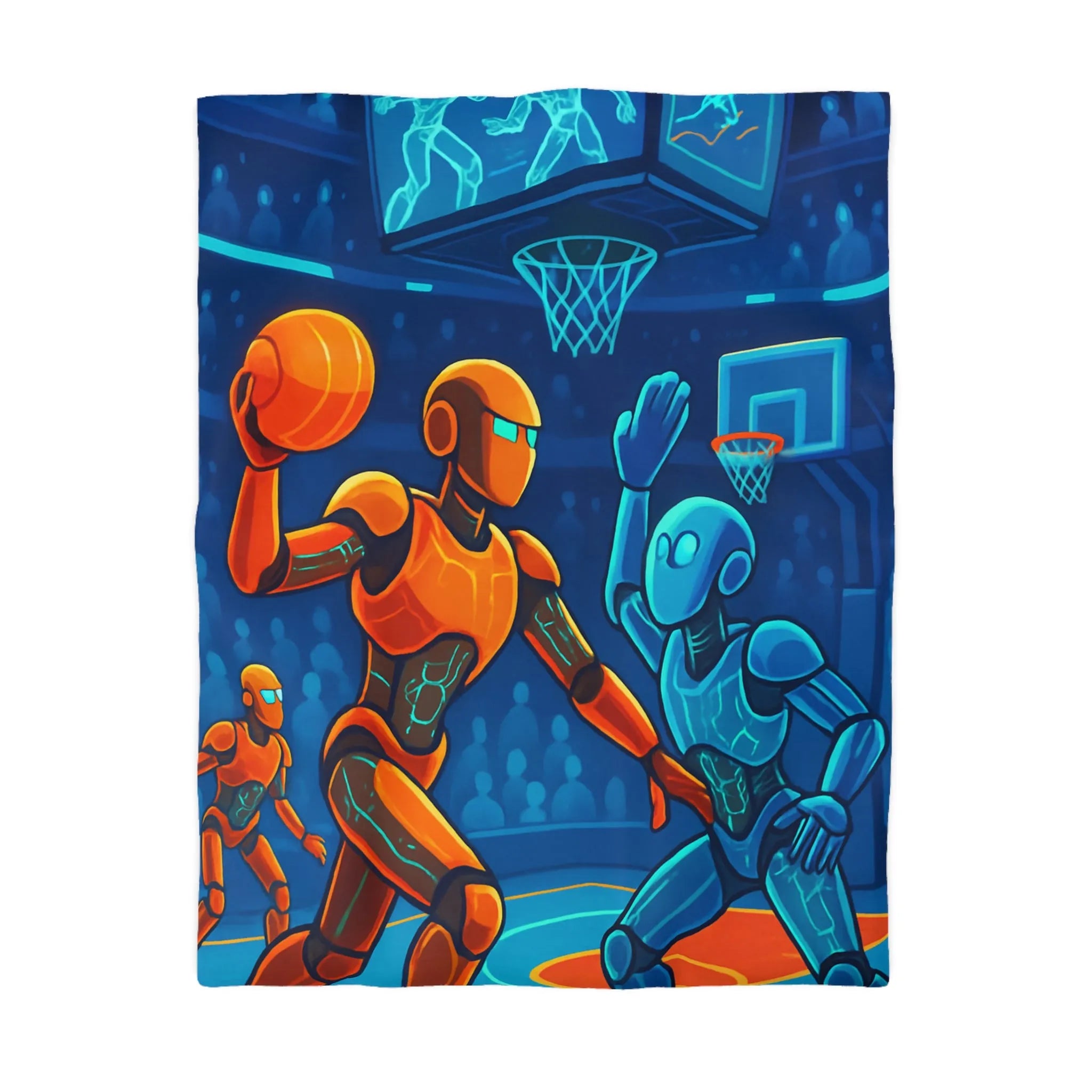 Housse de couette avec motif futuriste de robots jouant au basket sous lumière néon
