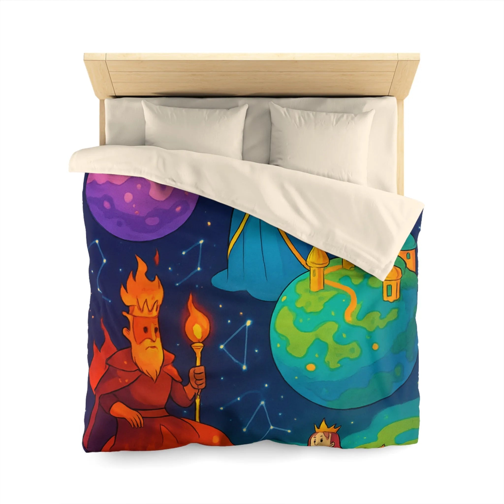 Housse de Couette Imaginaire avec Rois et Reines sur Planètes Mystiques Étoilées