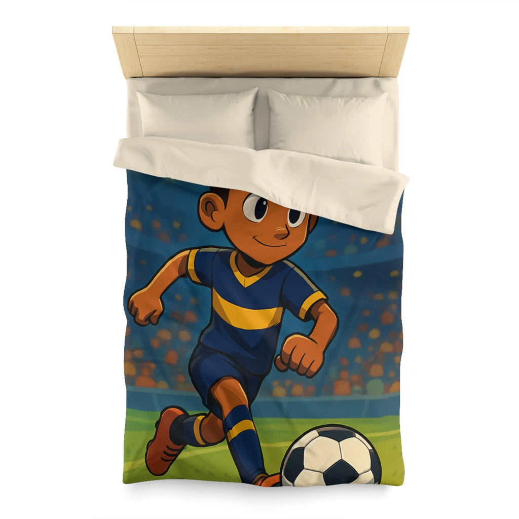Housse de Couette Enfant Footballeur Dessin Animé, Terrain de Jeu Lumineux Sportif