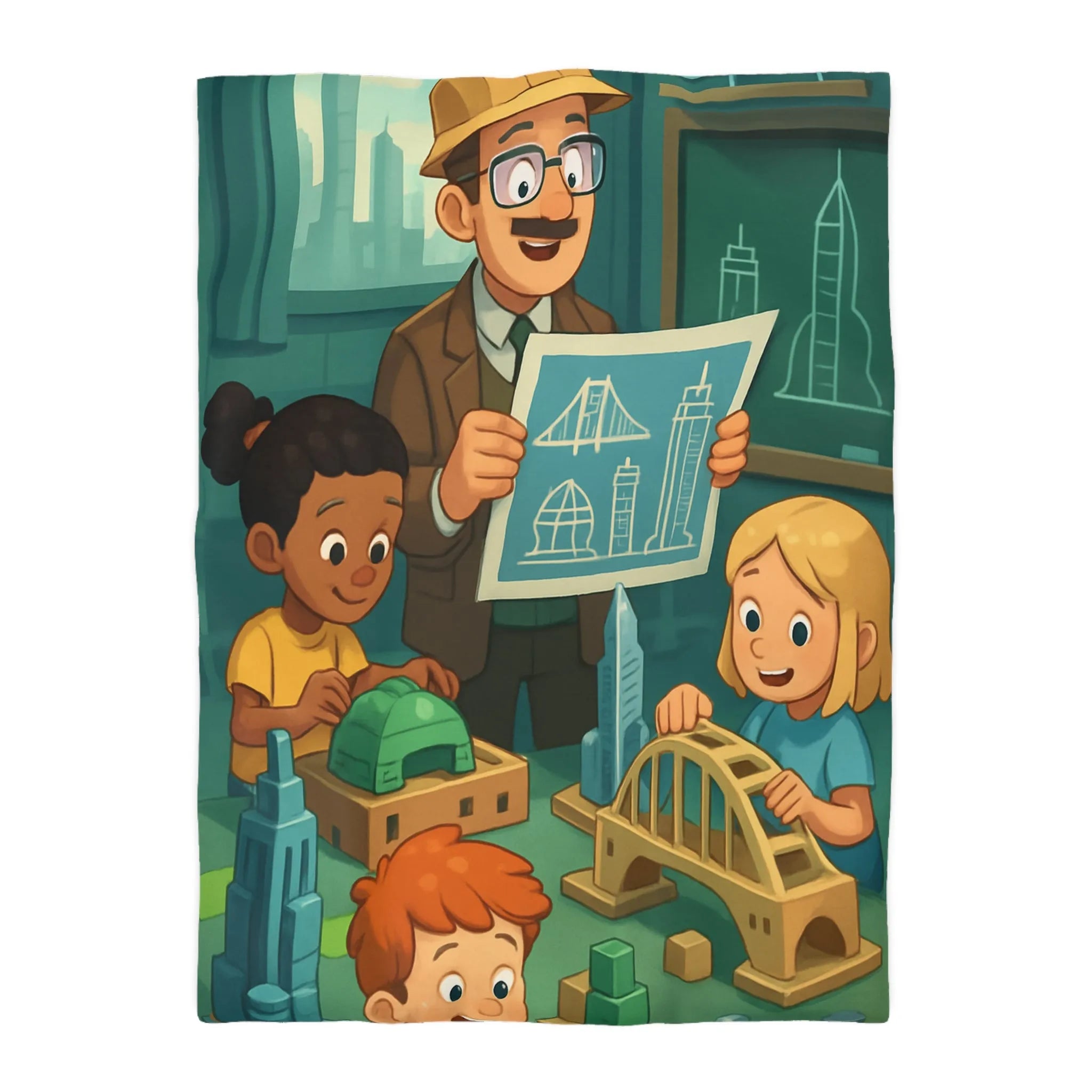 Housse de Couette Enfants Illustrant Un Atelier de Construction Ludique et Éducatif