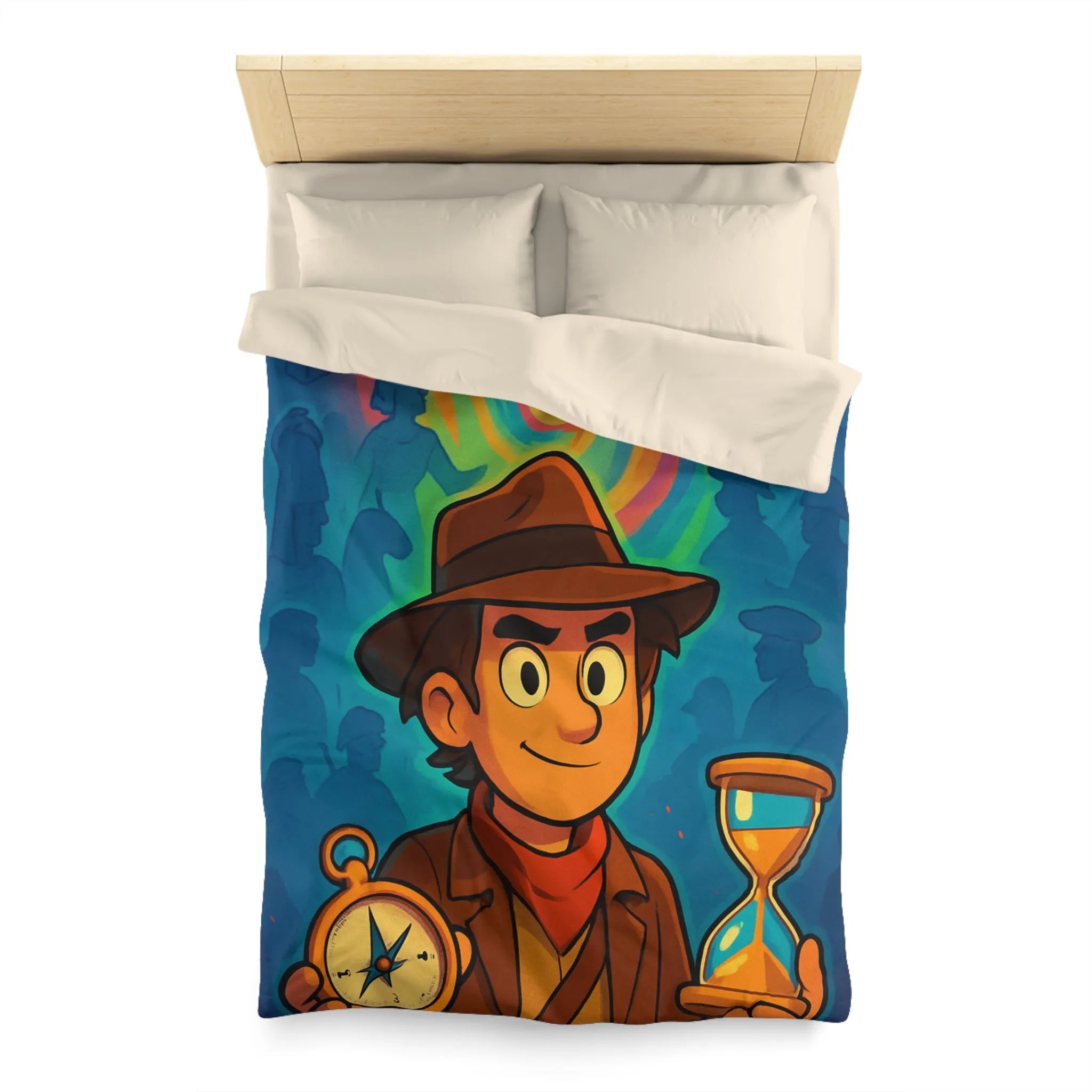 Décor Aventure Mystérieuse Housse de Couette avec Illustration de Voyageur et Sablier