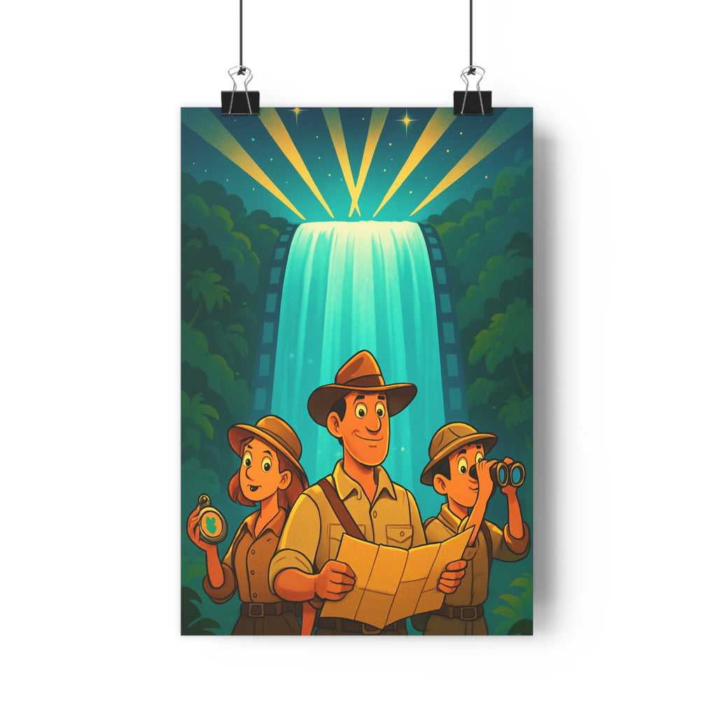 Poster décoratif aventure explorateurs cascade lumineuse dynamique bureau salle jeux coloré 30x46 cm qualité