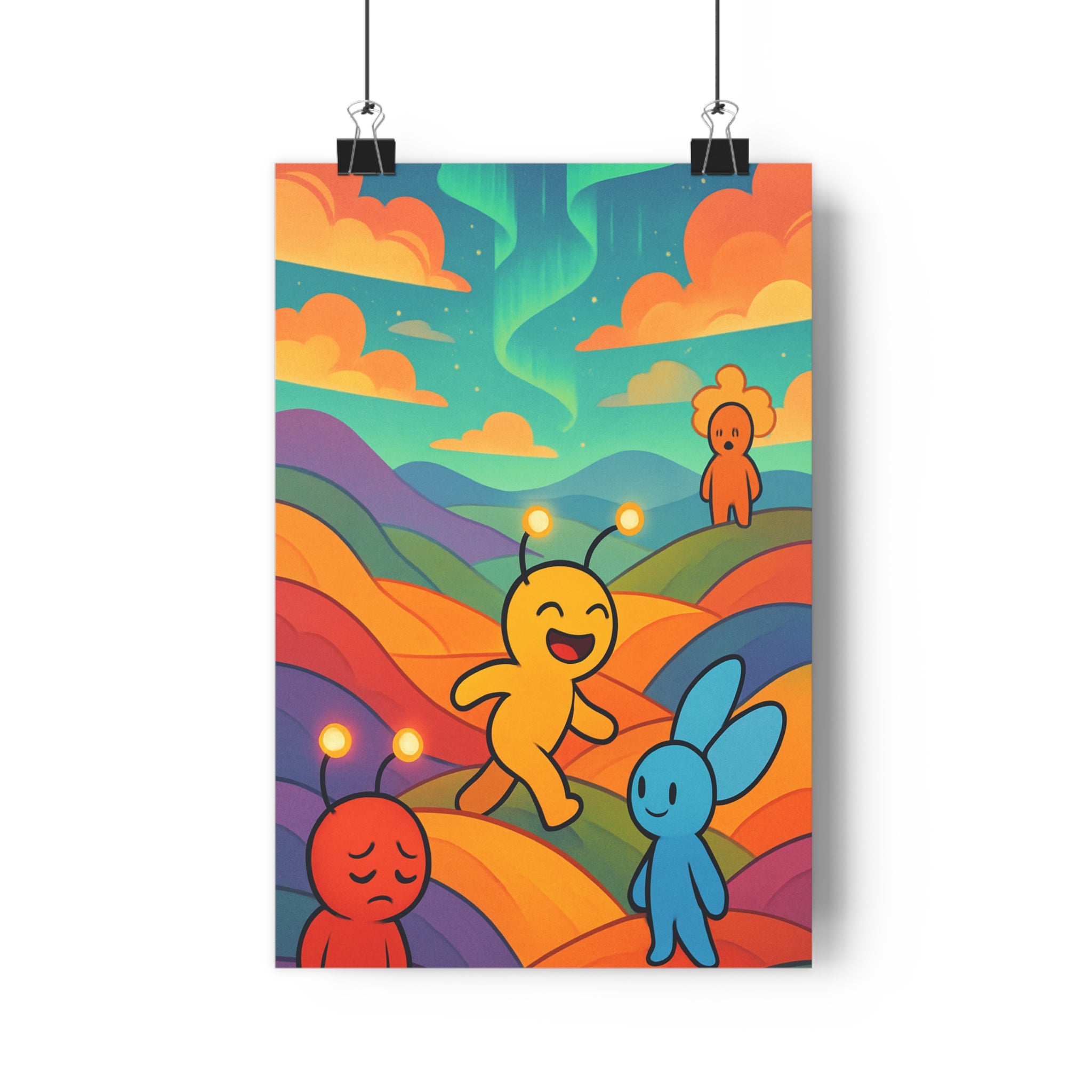 Poster décoratif fantaisie abstrait jaune bleu rouge cartoon joyeux moderne chambre salon bureau vibrant