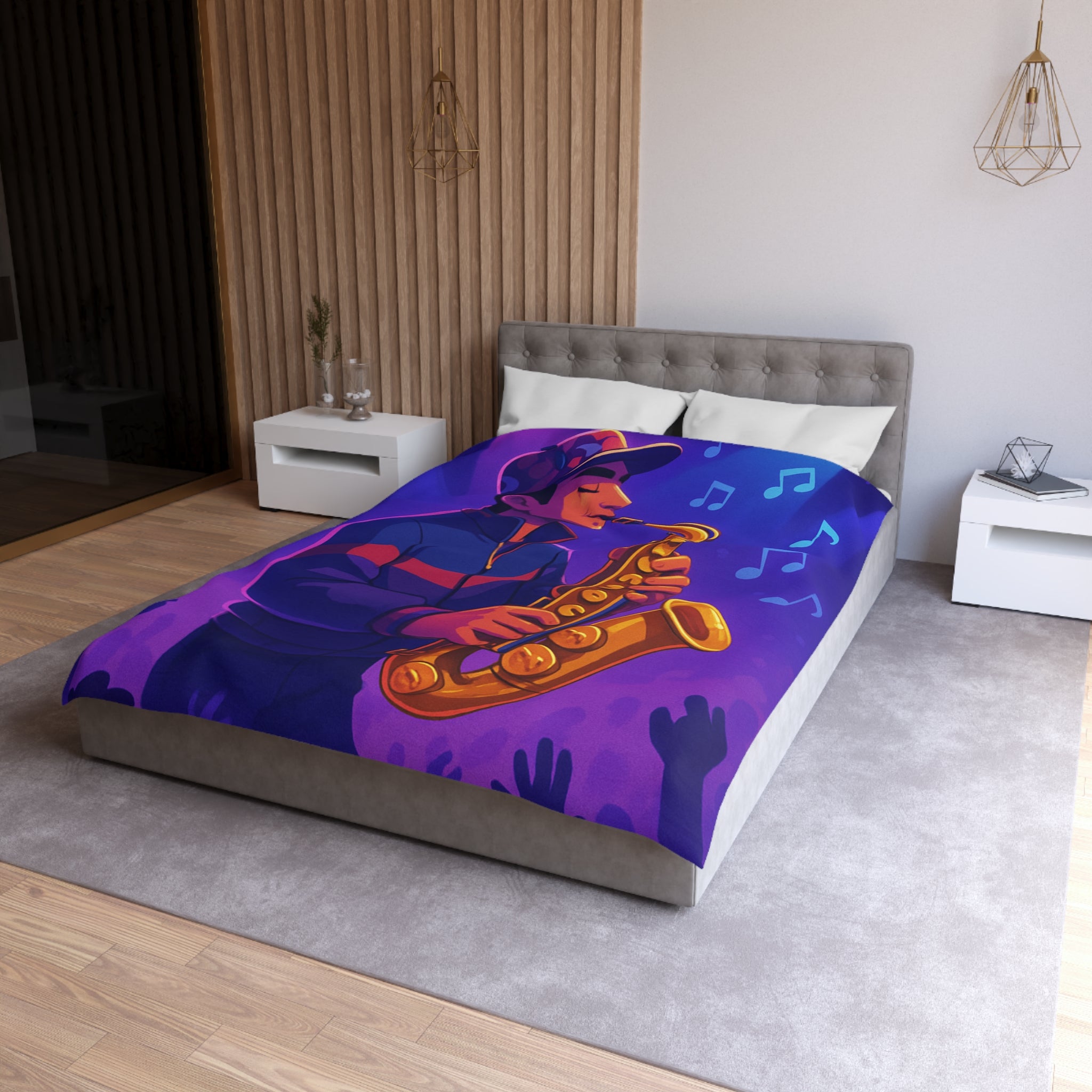 Jazz nocturne vibrant avec joueur de saxophone énergique sous lumières colorées et musique entraînante