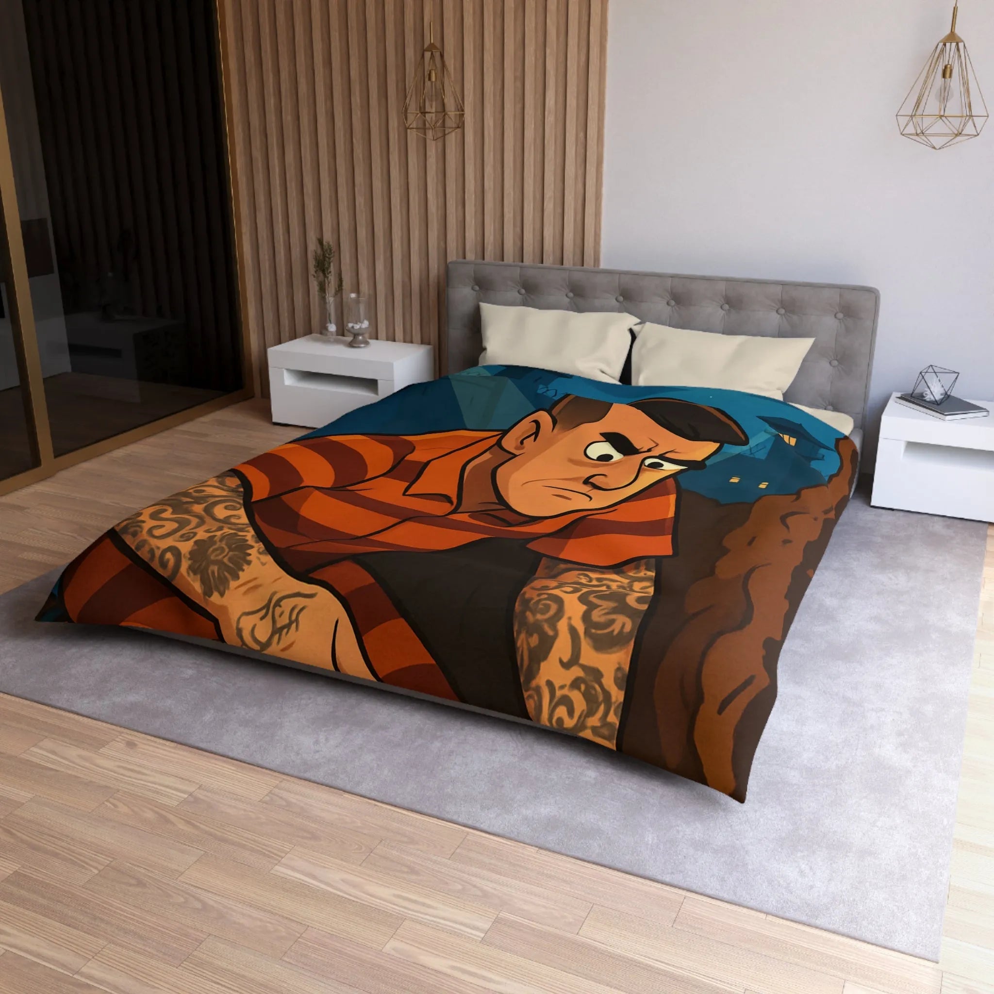 Housse de couette avec illustration d'évasion nocturne audacieuse pleine lune et tatouages