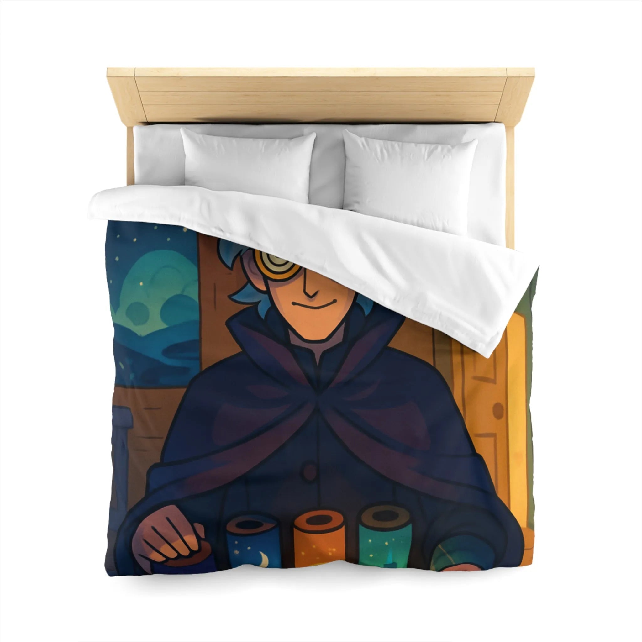 Housse de couette magique avec design nocturne sur fond de lune et étoiles