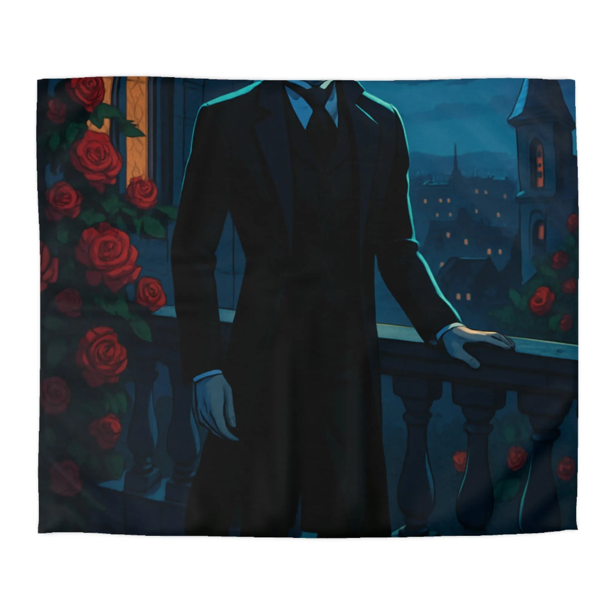 Élégante housse de couette gothique avec lune et roses rouges pour une chambre mystérieuse