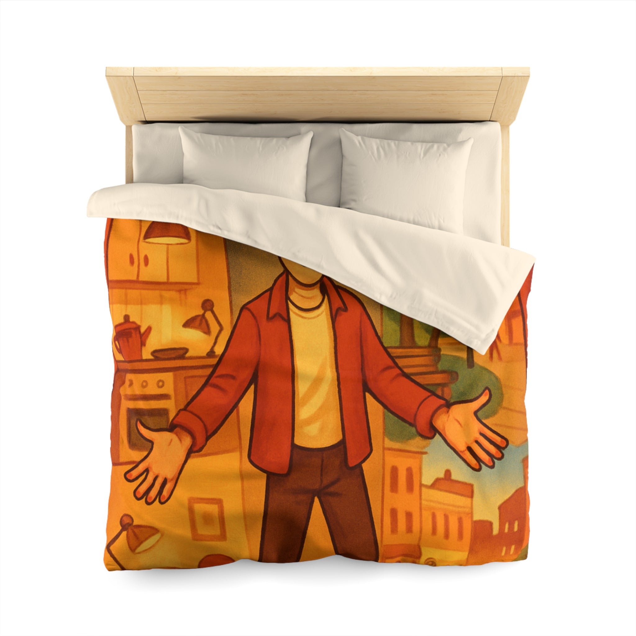 Housse de Couette Théâtrale avec Scène d'Intérieur et Extérieur Ville Colorée