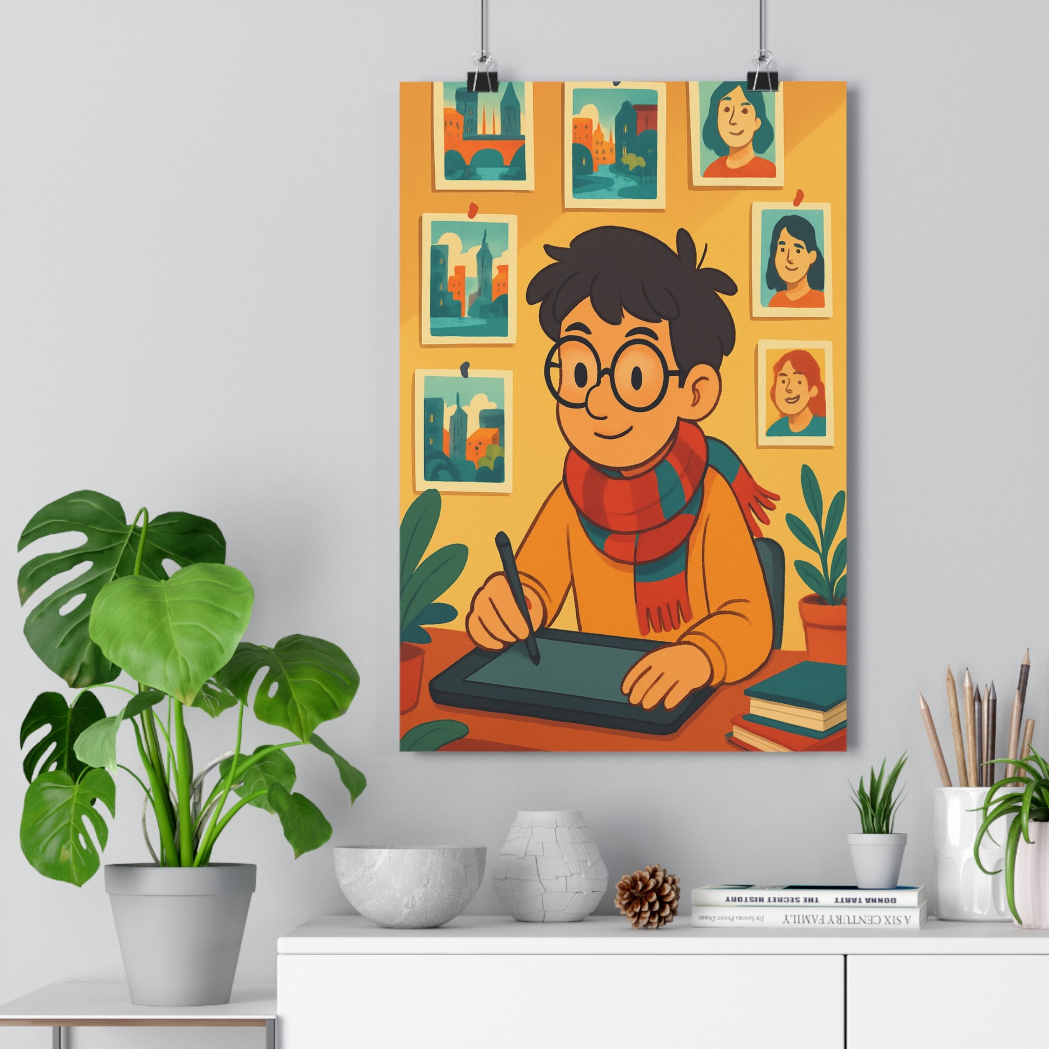 Poster décoratif anime créatif inspiration jeune artiste chambre salon bureau couleurs chaudes vivantes ambiance