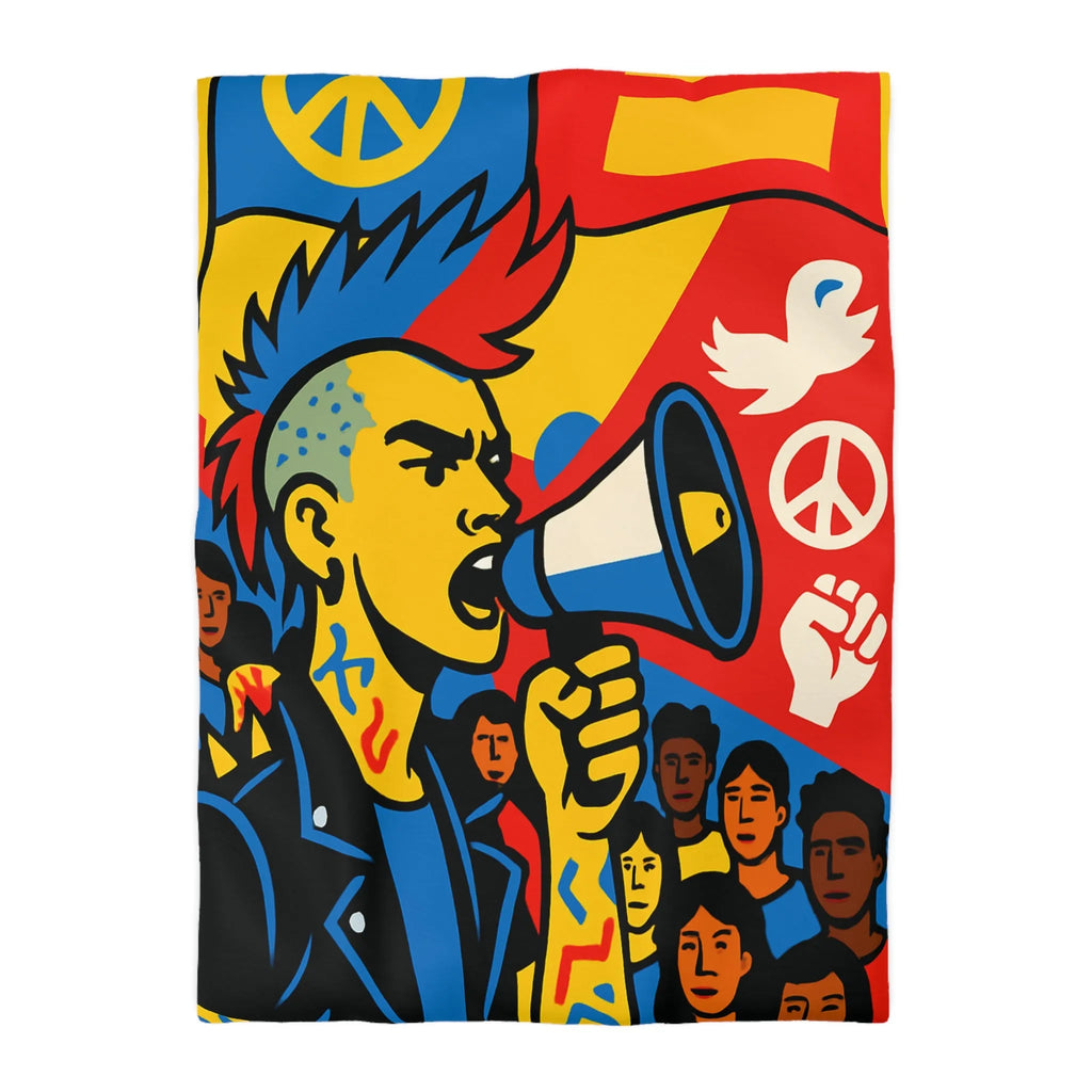 Housse de couette colorée avec illustration dynamique de manifestant engagé pour la paix