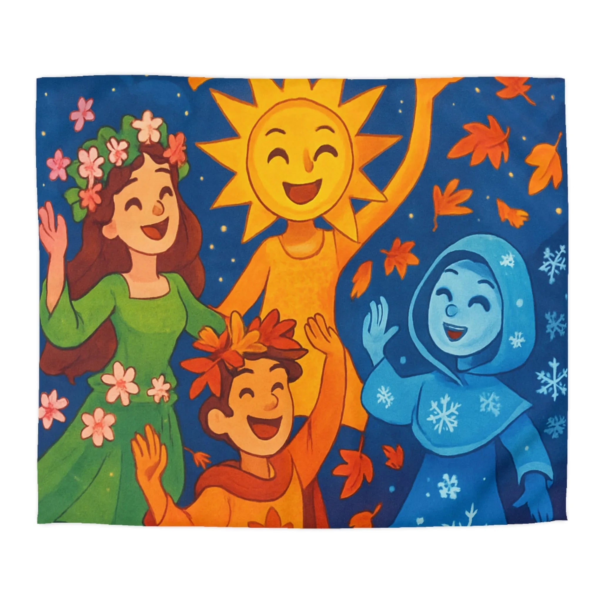 Housse de couette avec illustration festive des quatre saisons en harmonie colorée