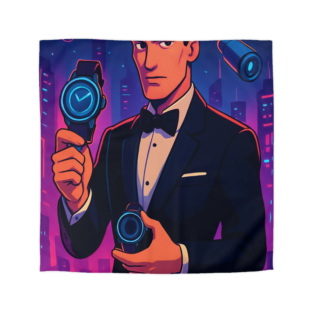 Housse de couette élégante avec illustration moderne et futuriste d'espion mystérieux