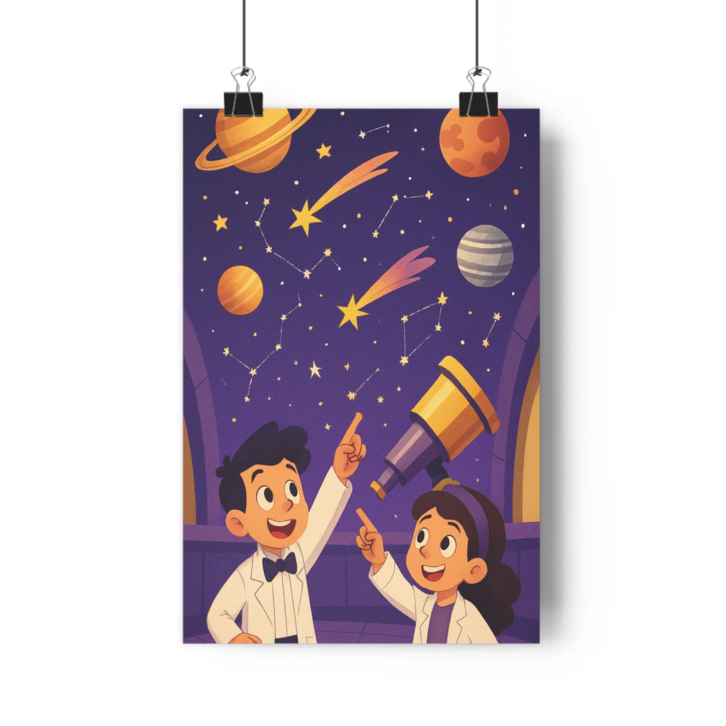 Poster décoratif cosmique violet orange jaune cartoon enfants chambre créatif inspirant étoiles planètes filantes