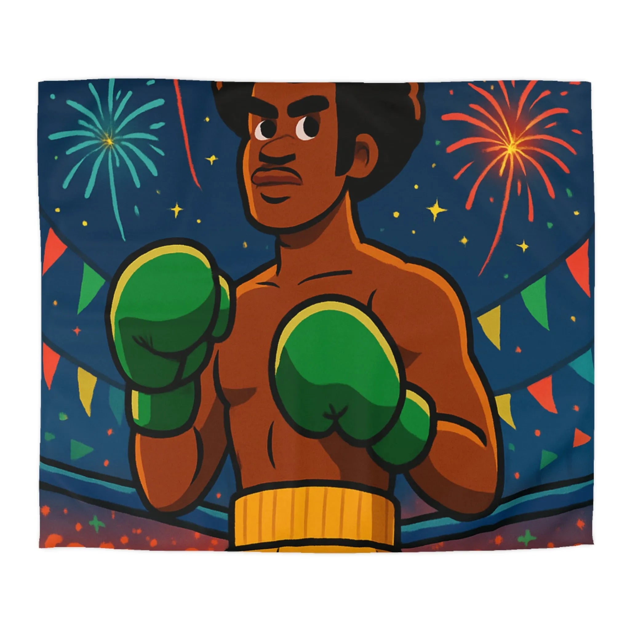 Housse de couette colorée avec boxeur et feux d'artifice pour chambre moderne et vibrante