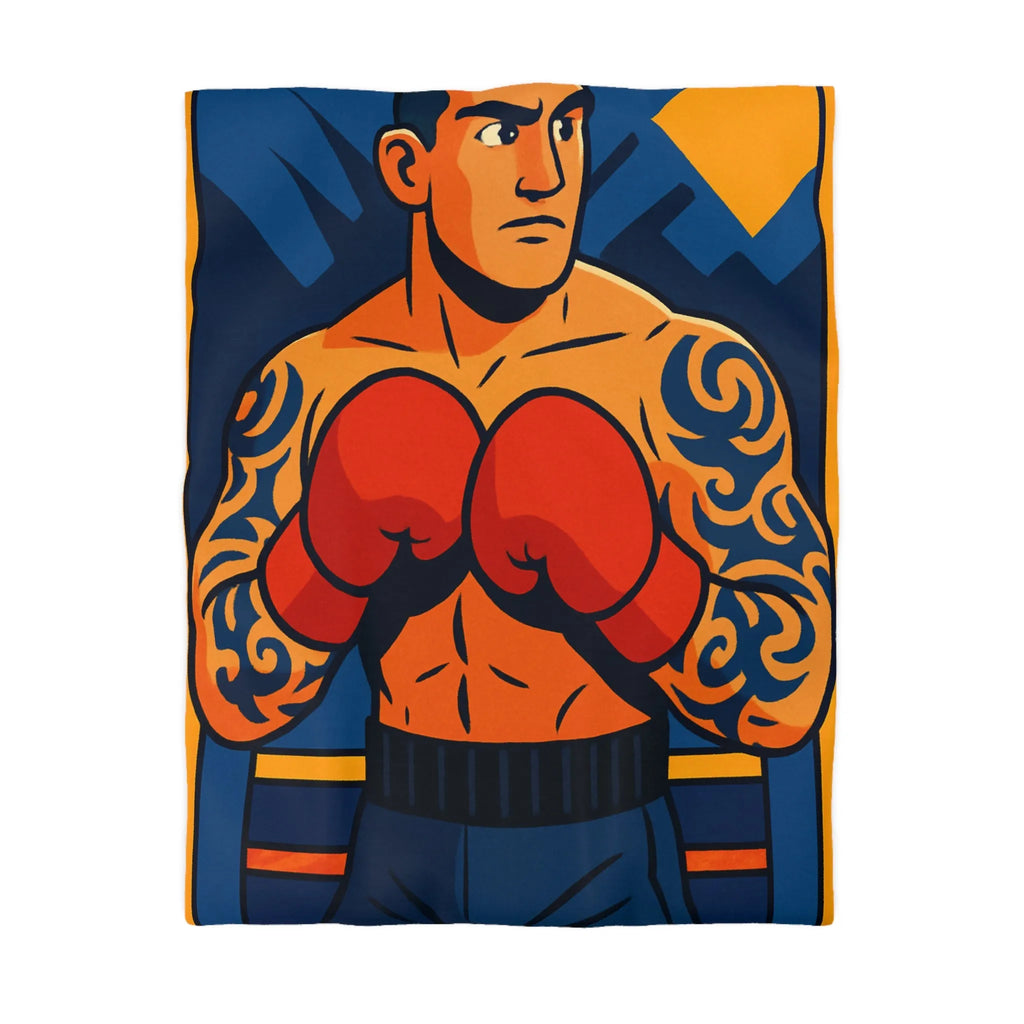 Housse de couette illustrée avec boxeur tatoué en style vectoriel coloré et dynamique