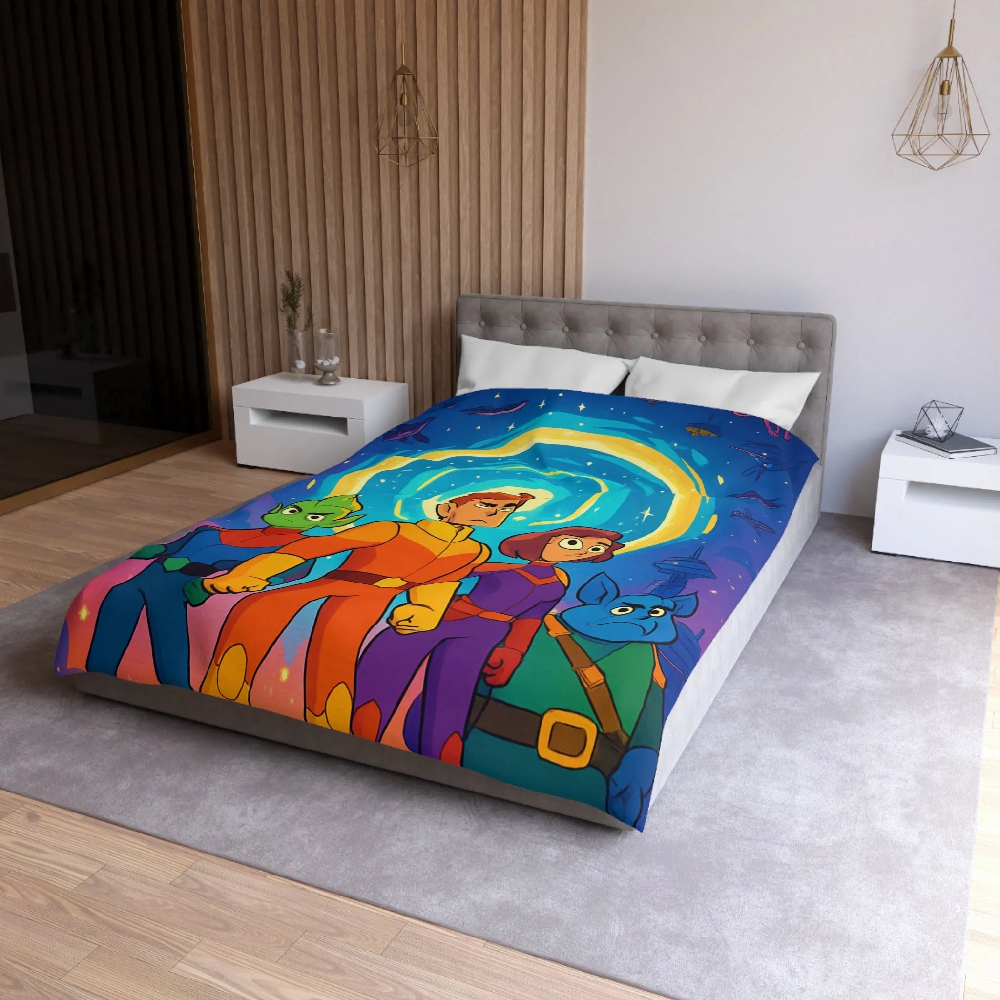 Housse de Couette Animée avec Héros Intergalactiques et Portail Éclairé pour Chambre Enfant