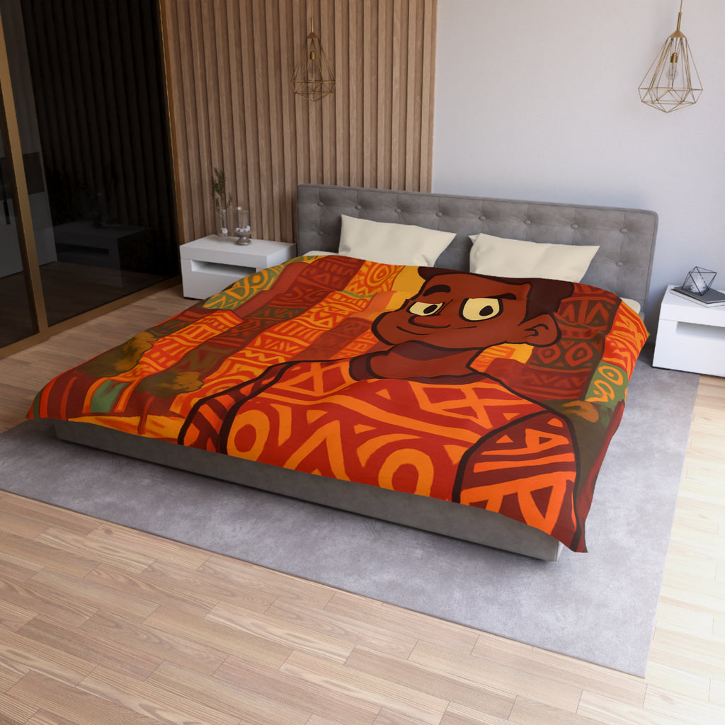 Housse de Couette Personnage Souriant avec Motifs Géométriques et Gratte-Ciel Colorés