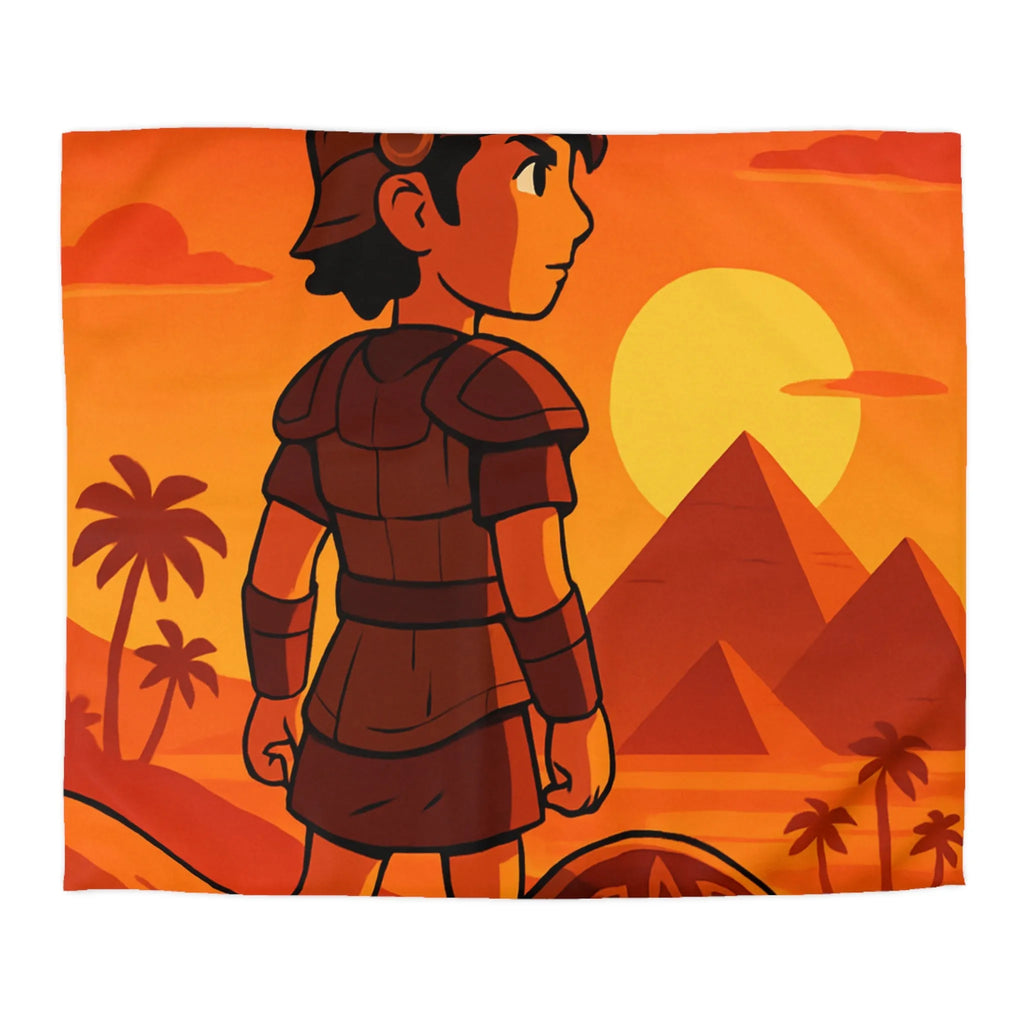 Housse de Couette Guerrier Antique Coucher de Soleil Égypte Pyramides Illustration Enfantine Vintage