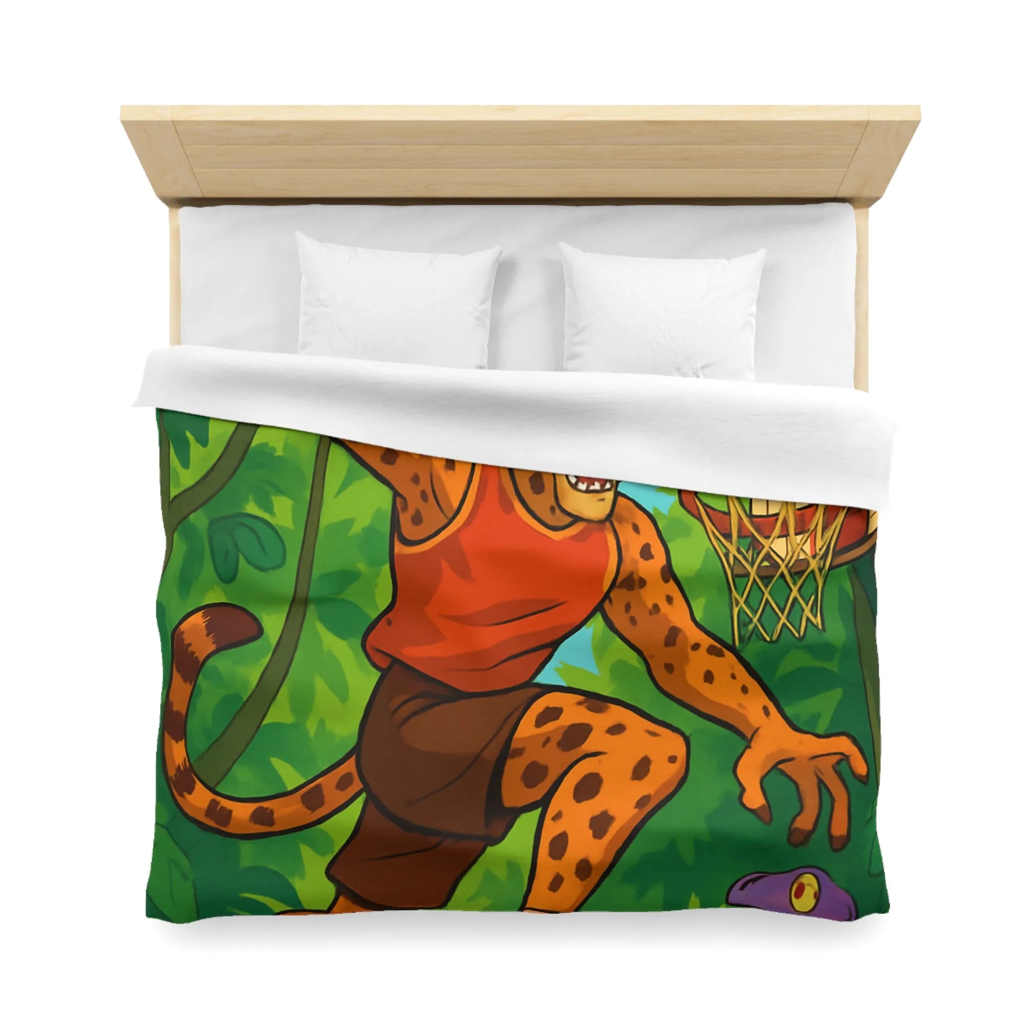 Housse de couette jungle dynamique avec lionceaux jouant au basket dans la forêt