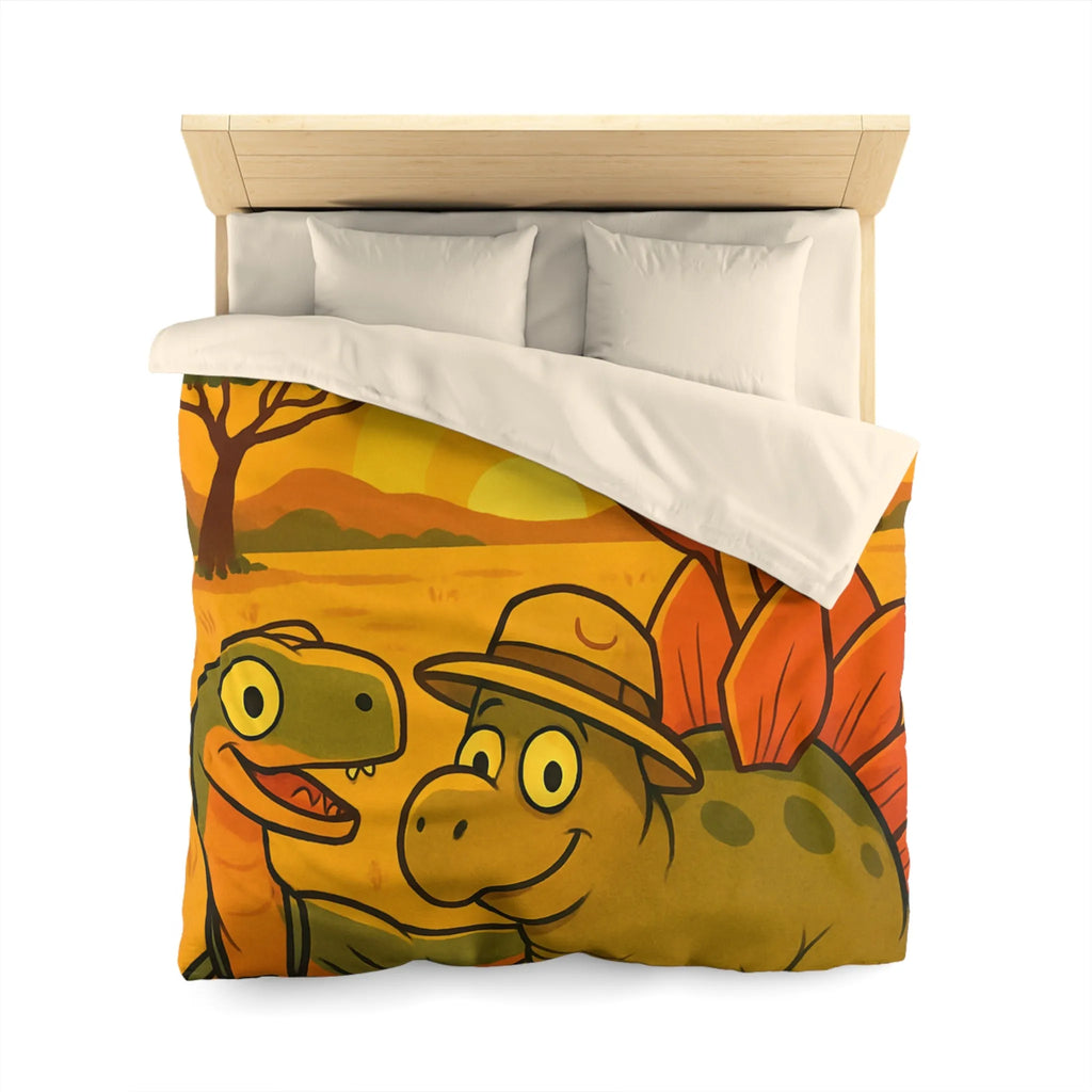 Housse de couette enfant illustrée dinosaures amusants safari coucher de soleil savane jungle