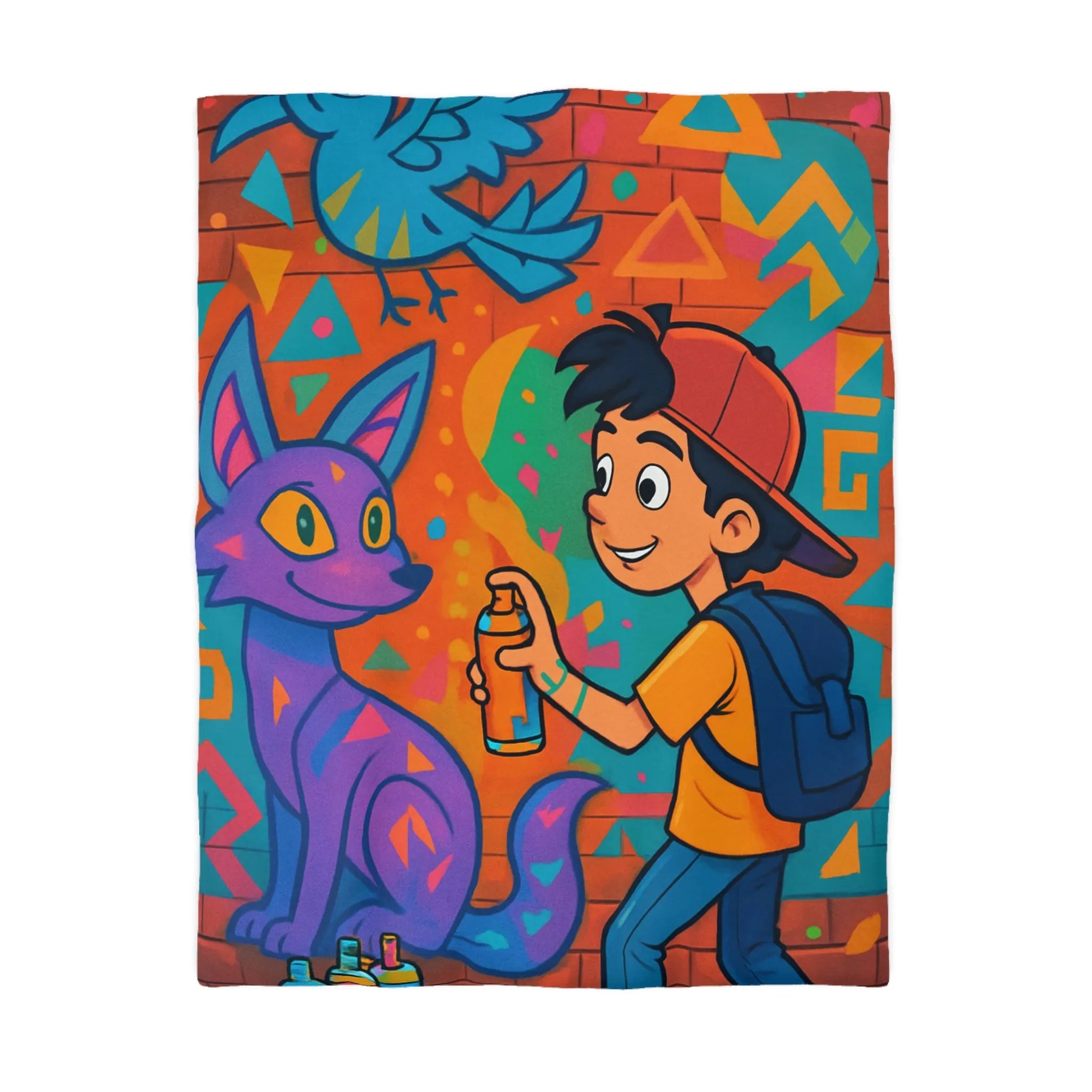 Housse de couette colorée pour enfant avec motifs graffiti et animaux urbains