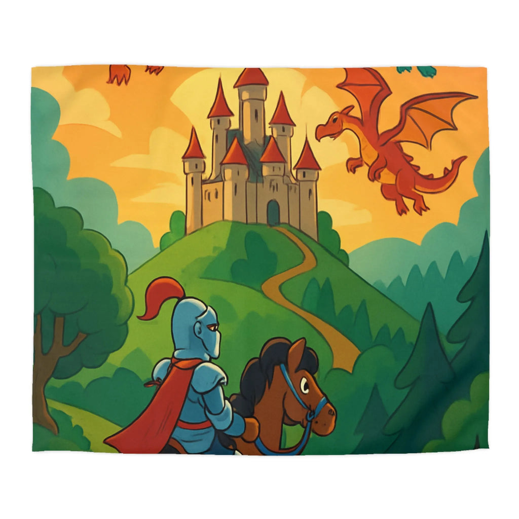 Housse de couette chevalier et dragons colorés pour chambre enfant thème aventure magique