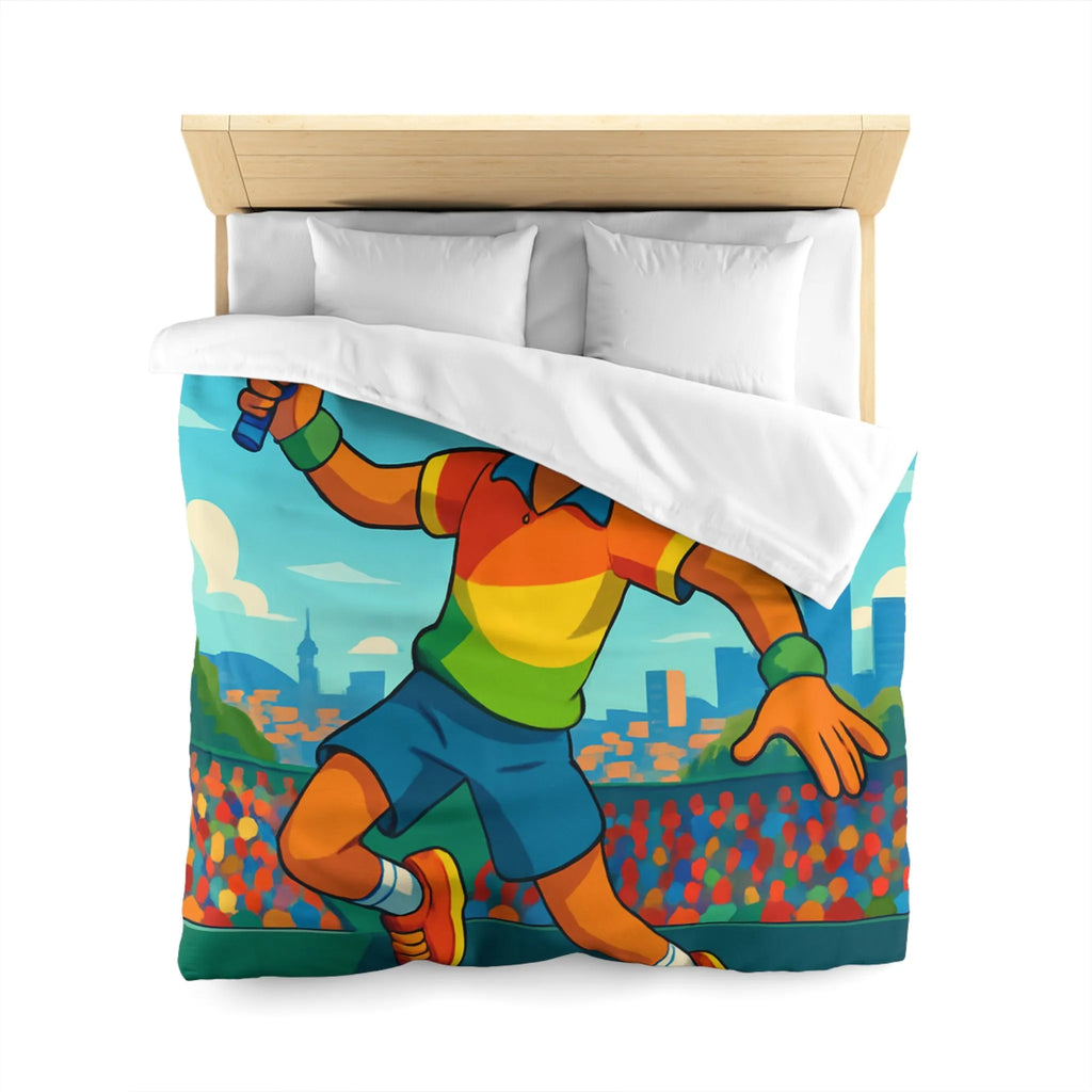 Housse de couette colorée avec joueur de tennis sautant en plein match estival