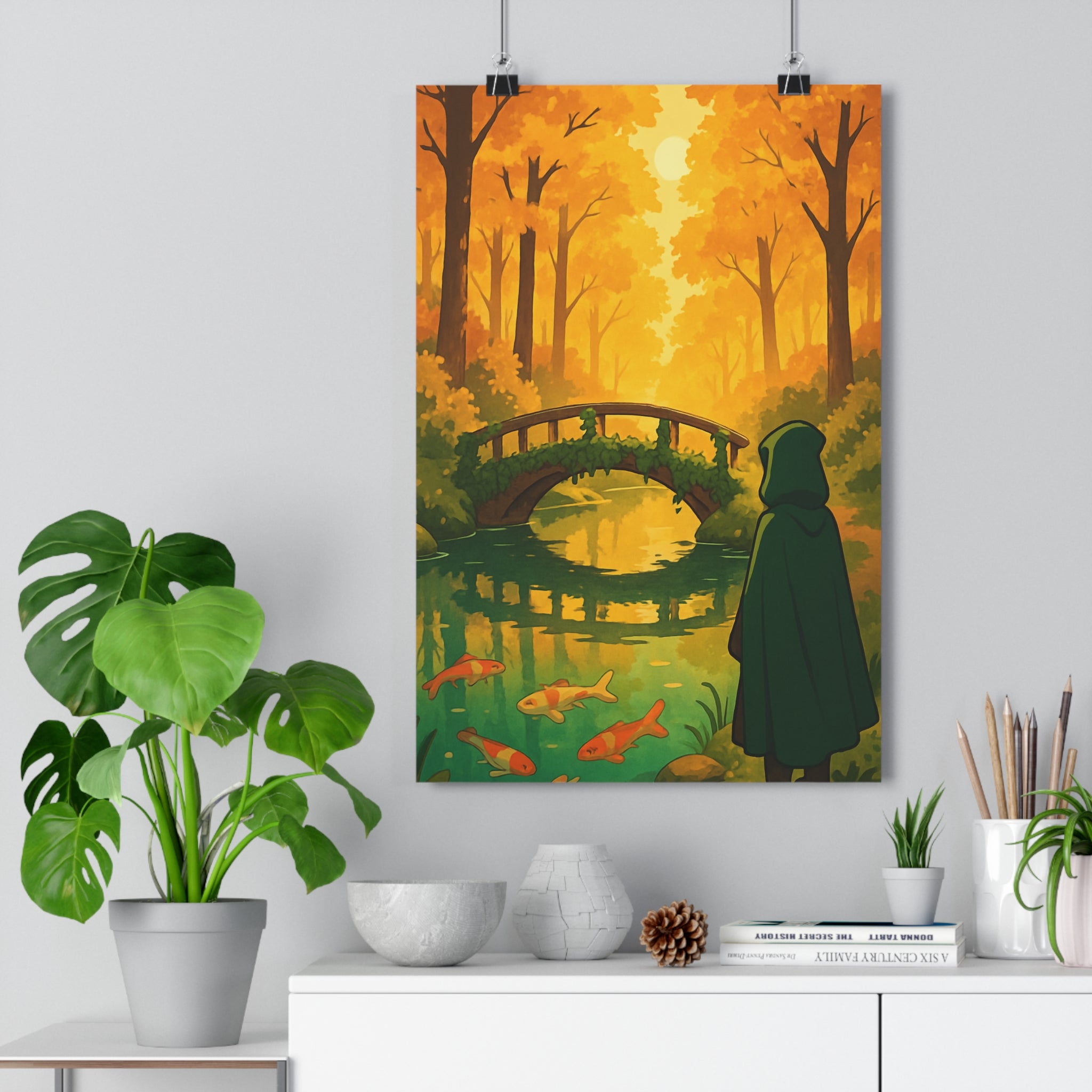 Poster décoratif forêt verte jaune onirique salon chambre nature sereine calme 30x46 murale qualité